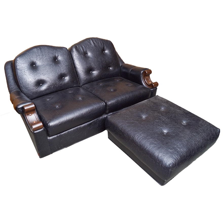 Black Vinyl Loveseat with Ottoman