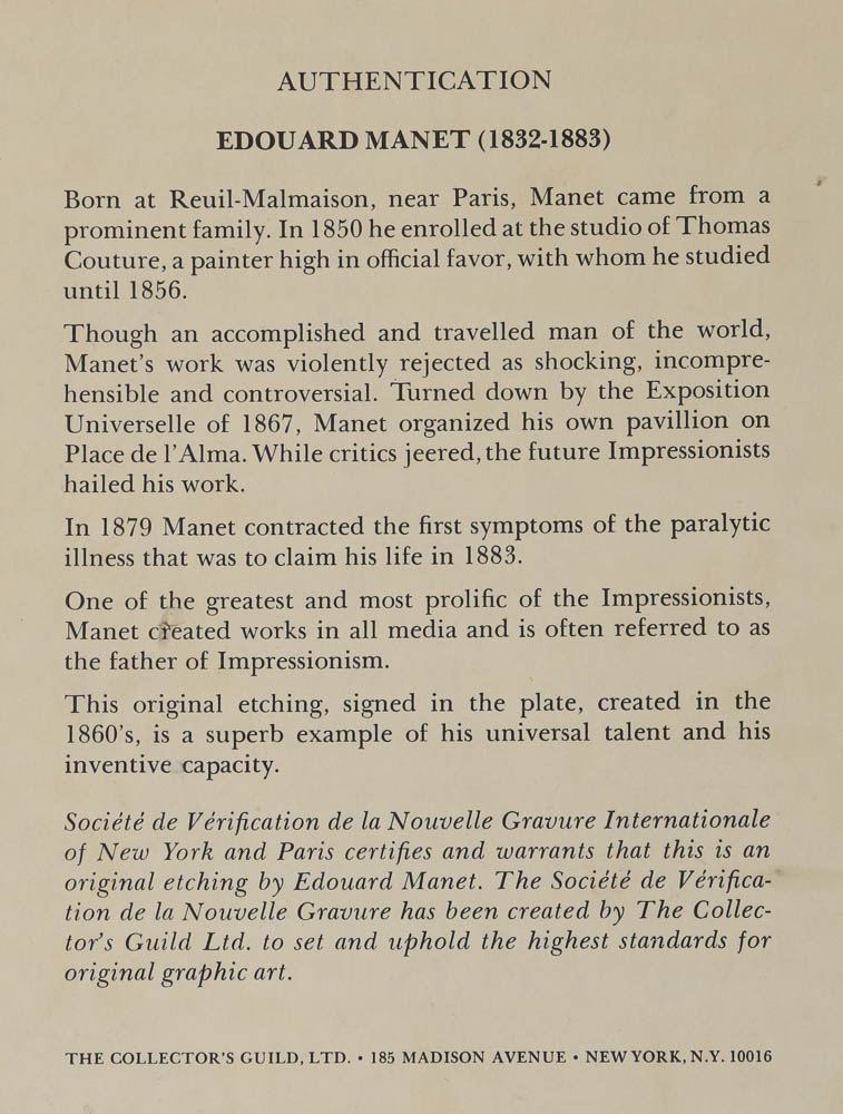 Lithograph After Édouard Manet "Cat and Flowers"