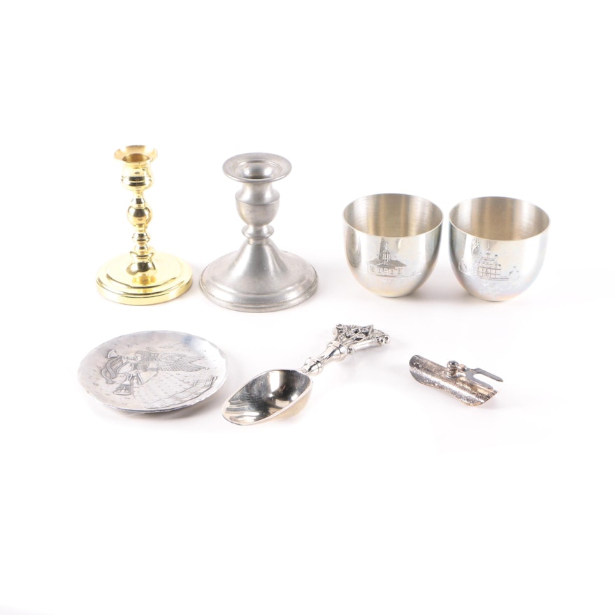 Brass and Pewter Keepsakes and Silver Plated Golf Divet Cigar Holder