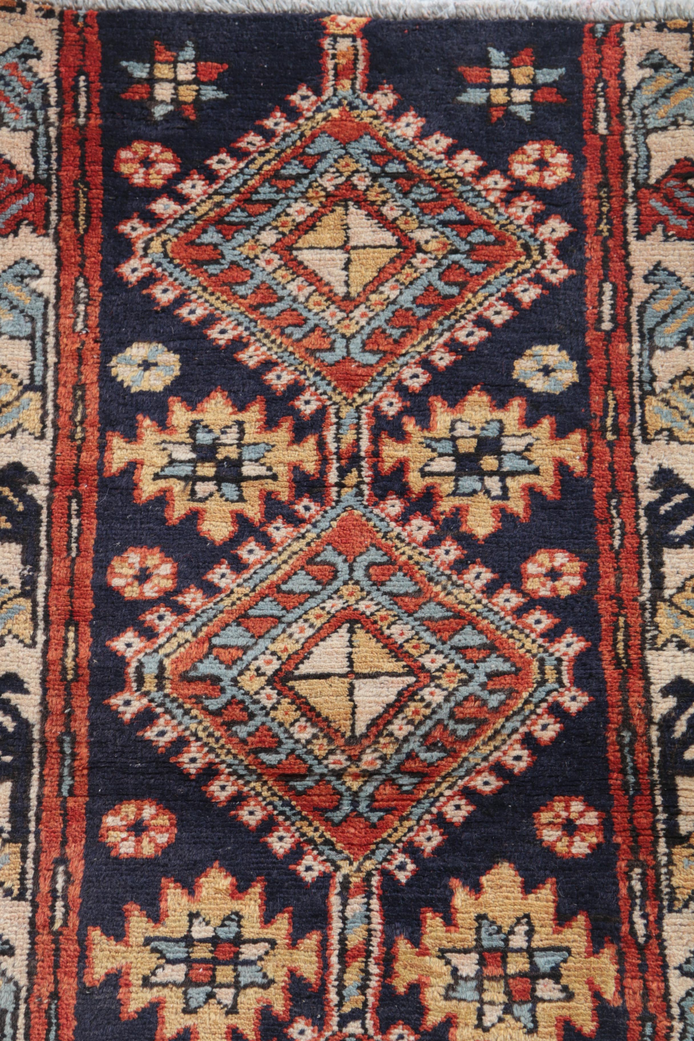 Hand-Knotted Kazak Wool Carpet Runner