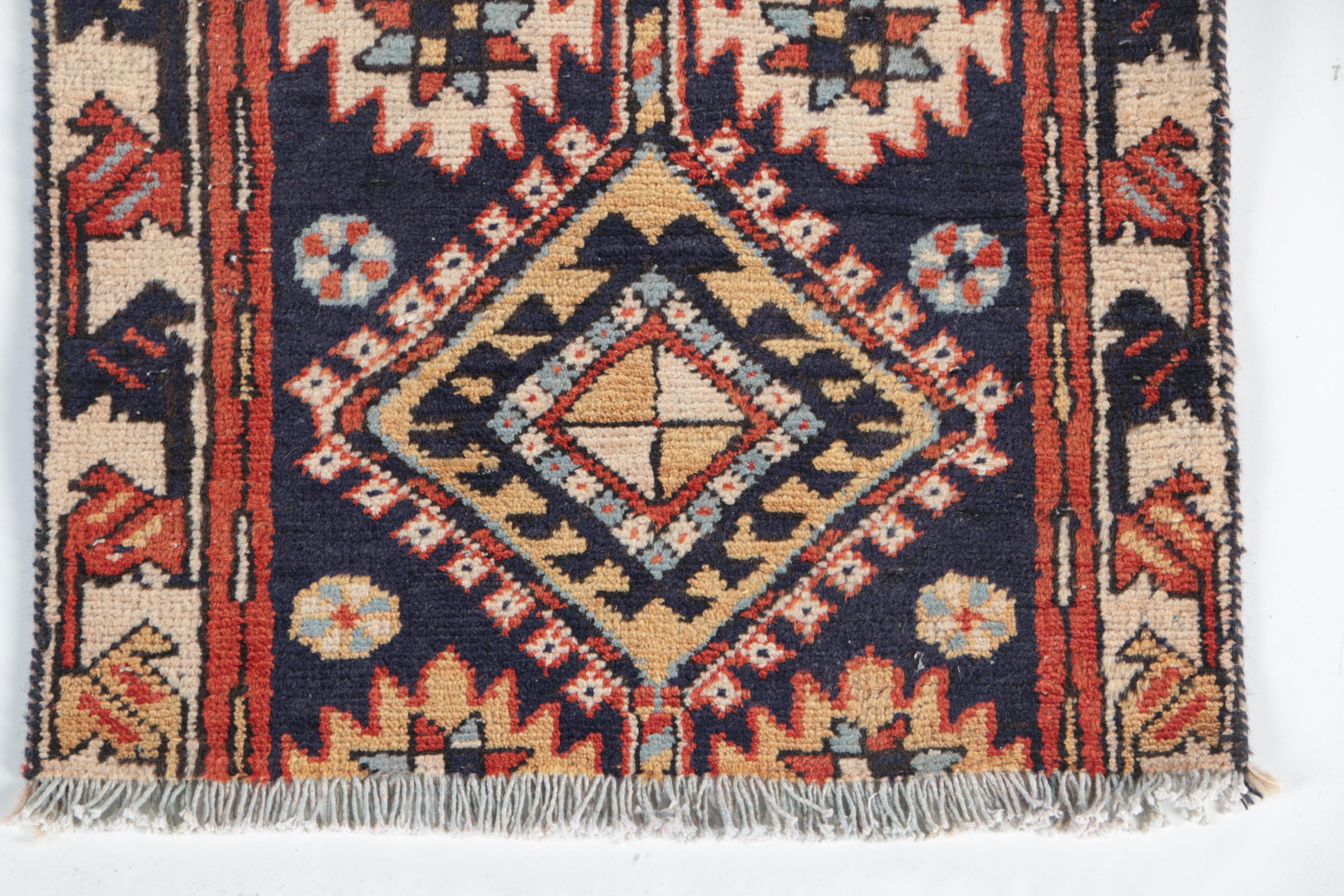 Hand-Knotted Kazak Wool Carpet Runner