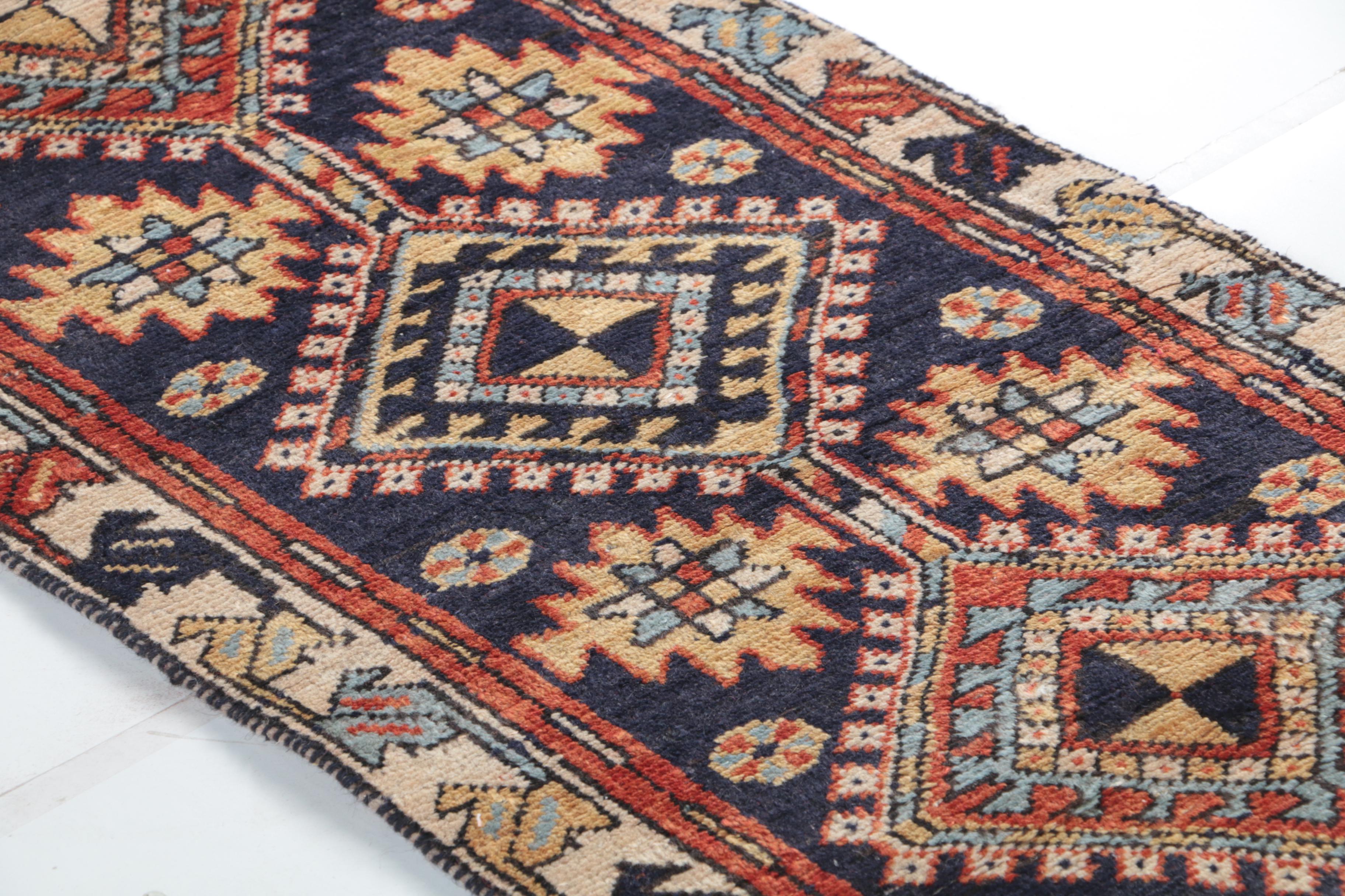 Hand-Knotted Kazak Wool Carpet Runner