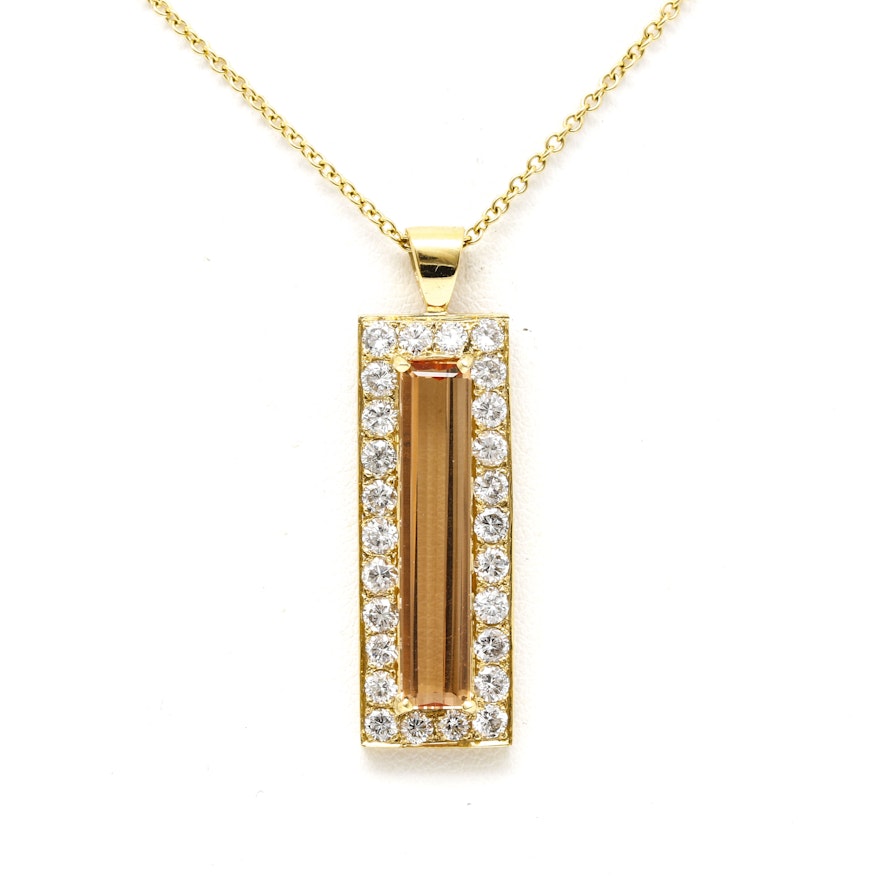 18K Yellow Gold 4.79 CT Imperial Topaz and 1.75 CTW Diamond Pendant Necklace