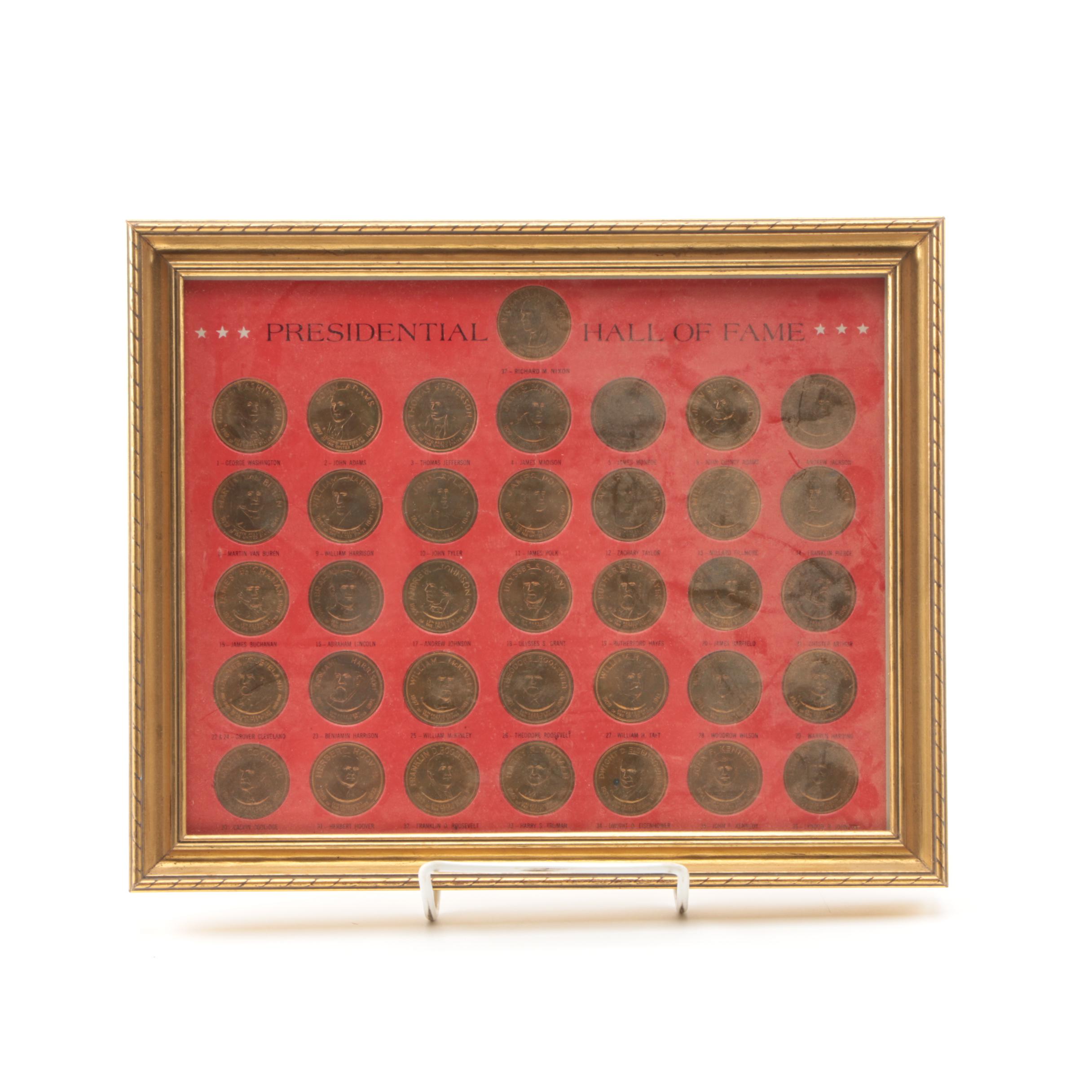 Framed Presidential Hall of Fame Coins from Washington to Nixon