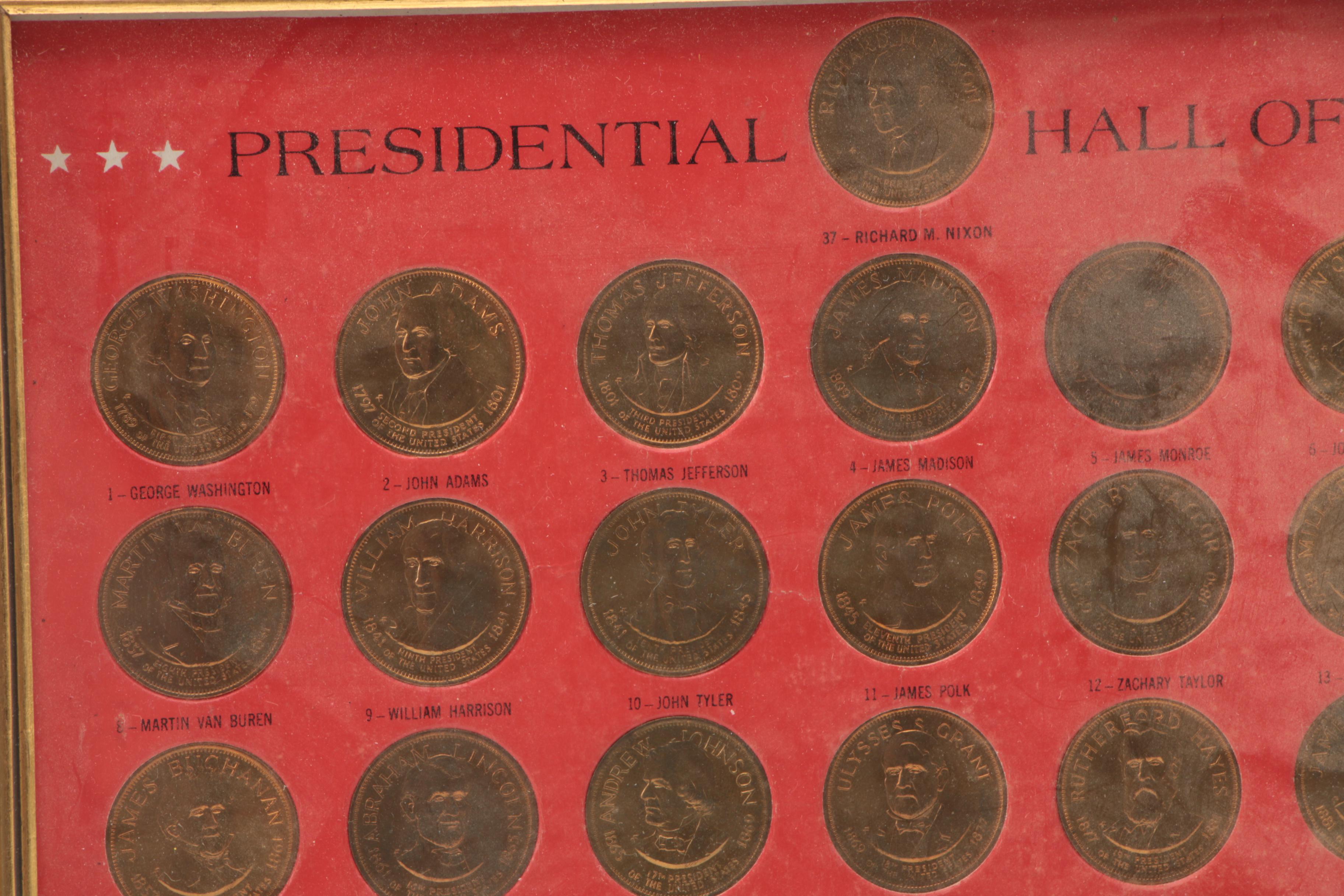 Framed Presidential Hall of Fame Coins from Washington to Nixon