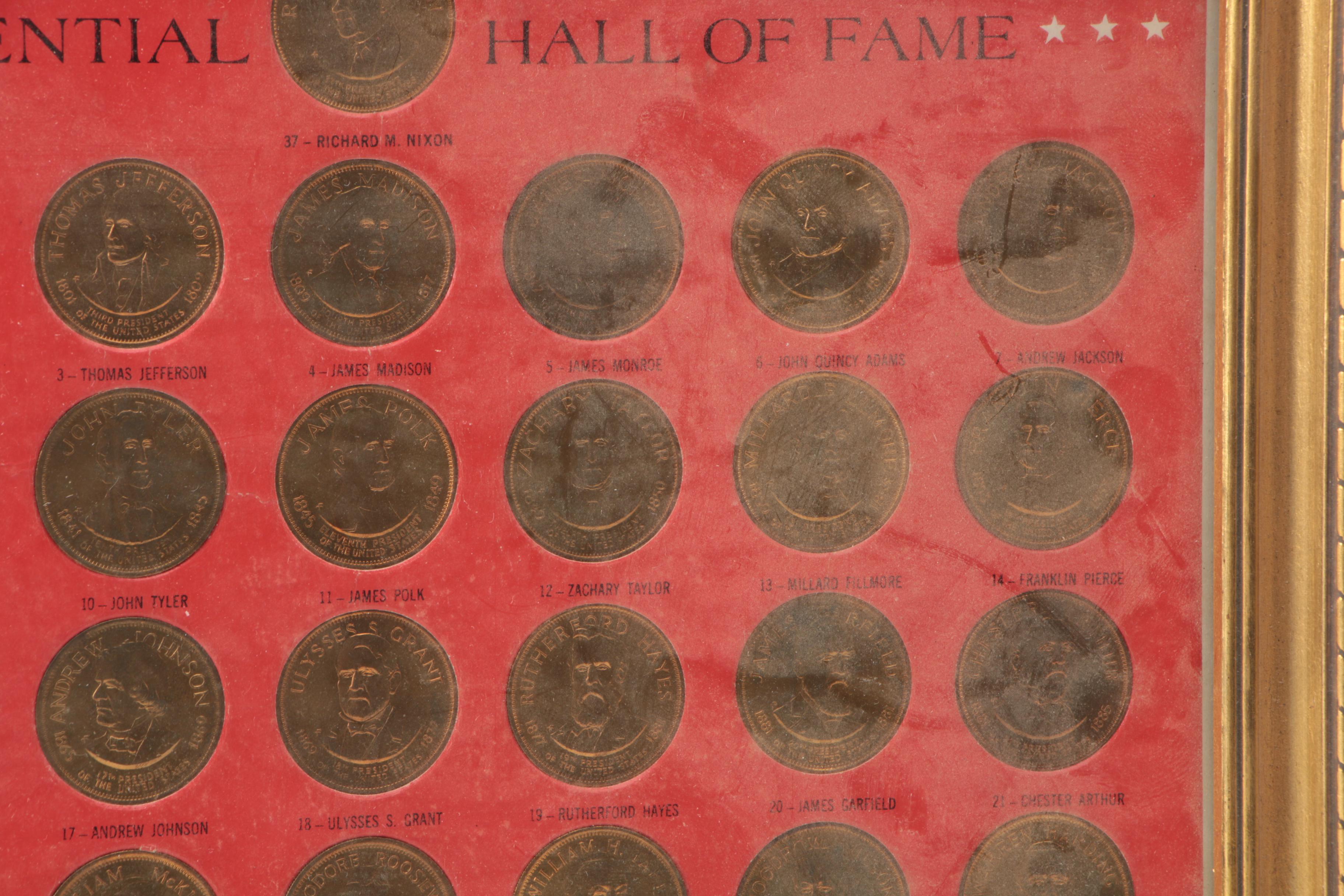 Framed Presidential Hall of Fame Coins from Washington to Nixon