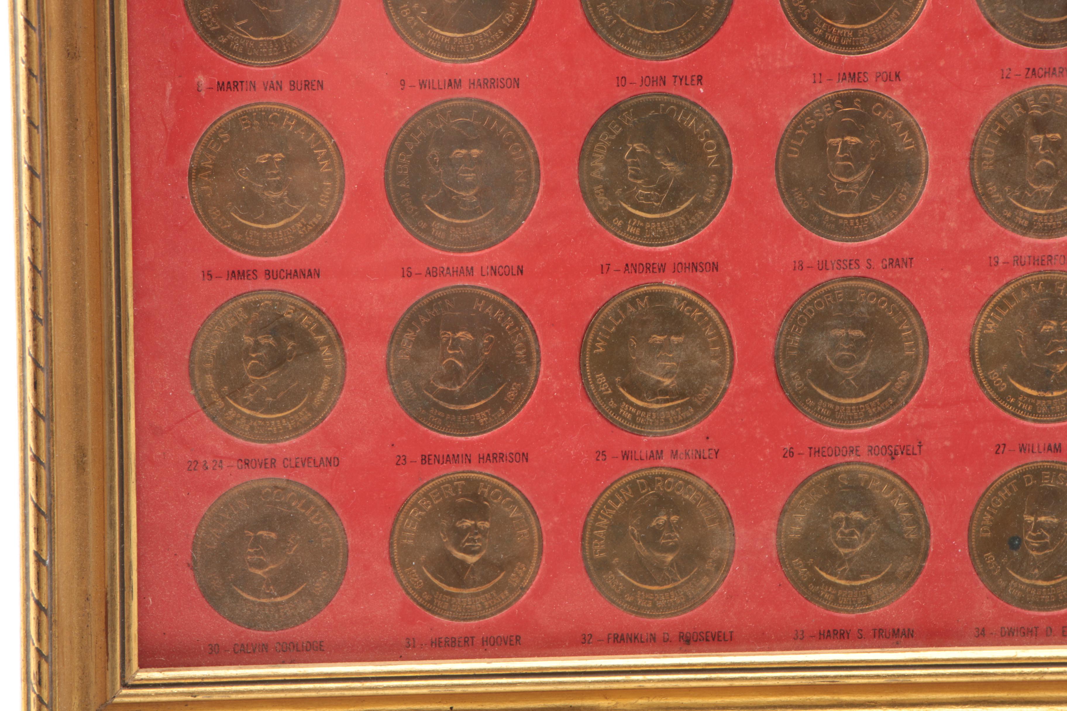 Framed Presidential Hall of Fame Coins from Washington to Nixon