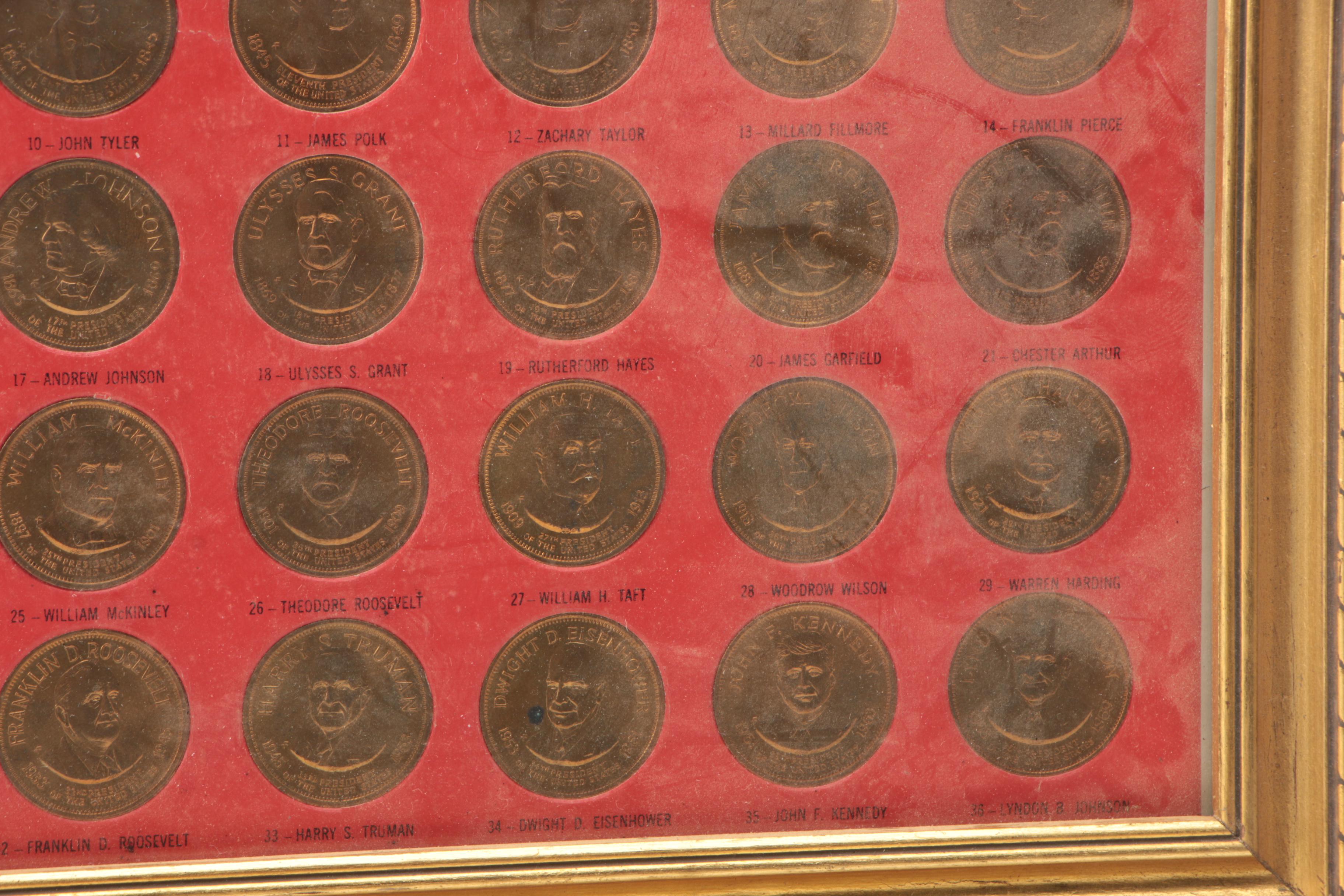 Framed Presidential Hall of Fame Coins from Washington to Nixon