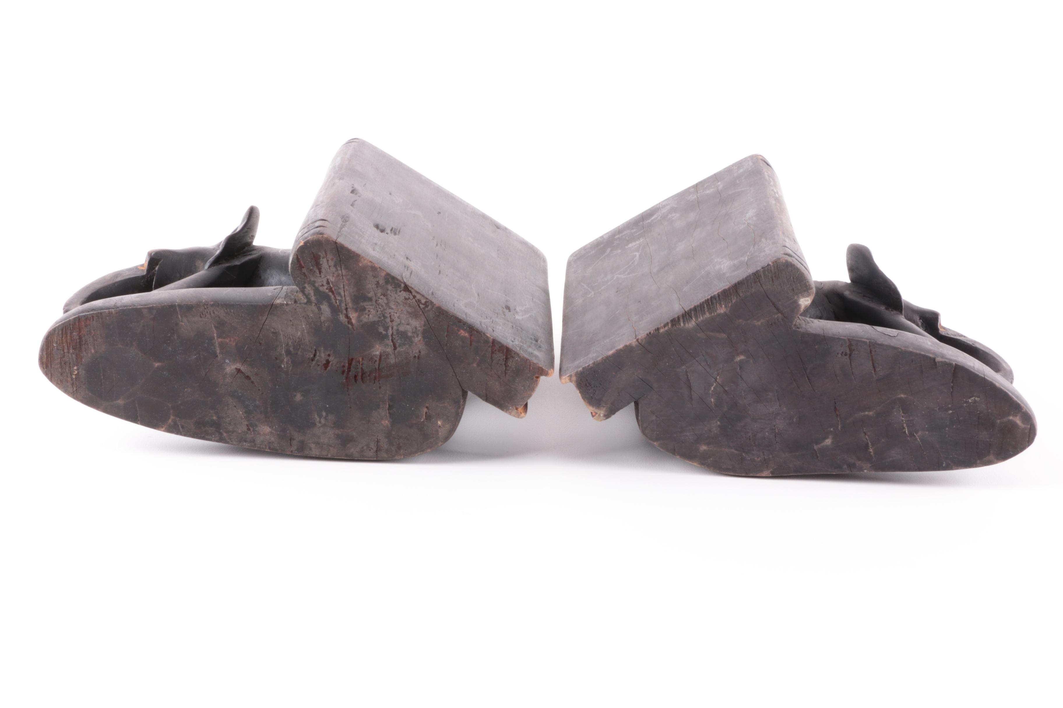 Vintage Carved Wooden Elephant Bookends