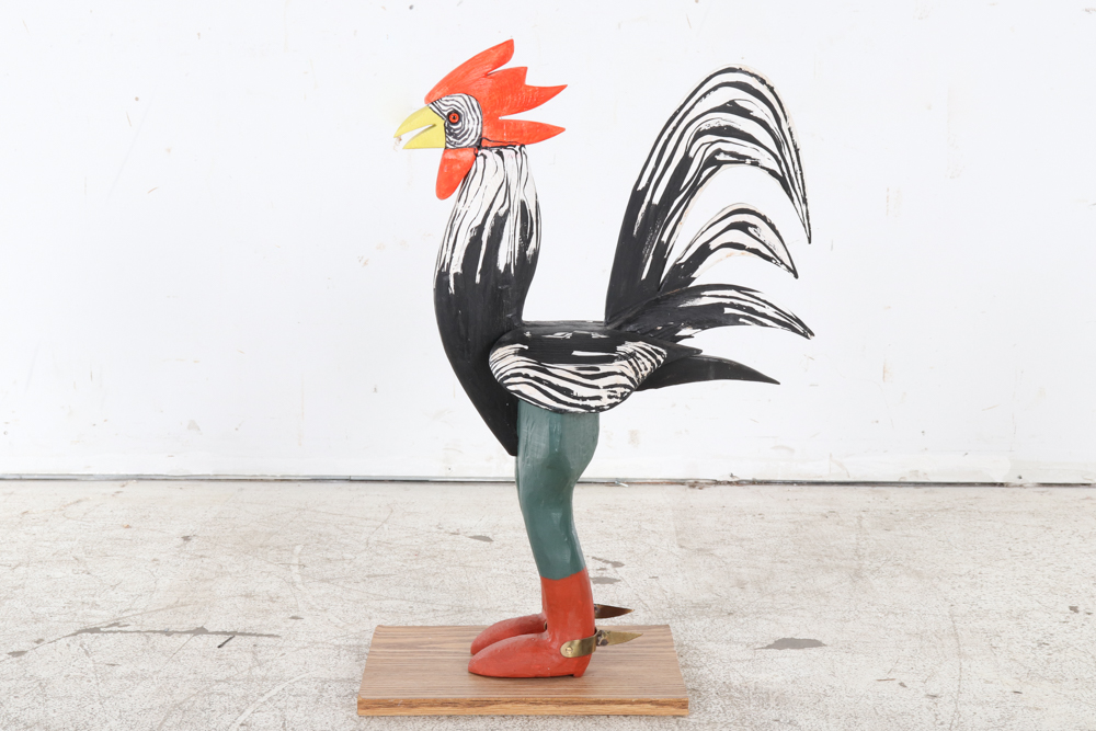 Clifton Barr Painted Wooden Folk Sculpture of Rooster