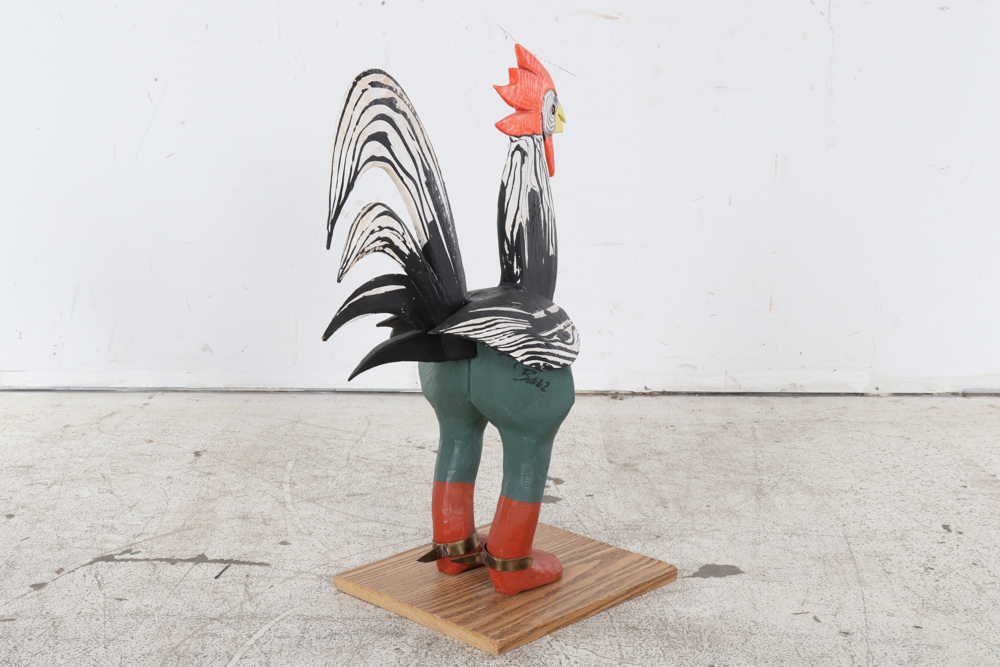 Clifton Barr Painted Wooden Folk Sculpture of Rooster