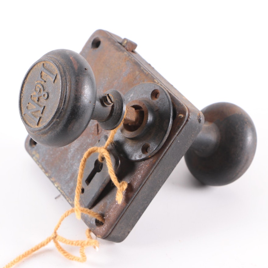 Antique L&N Railroad Doorknob and Rim Lock Set
