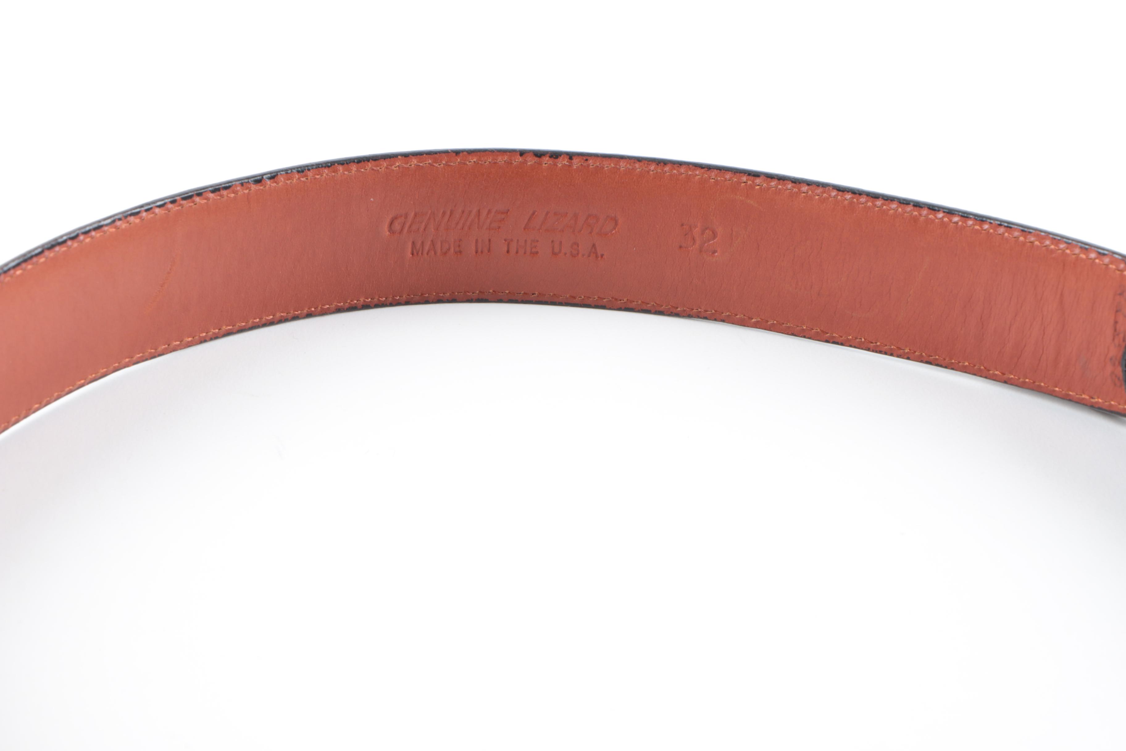 Lucchese Black Lizard Skin Belt With Sterling Silver Findings