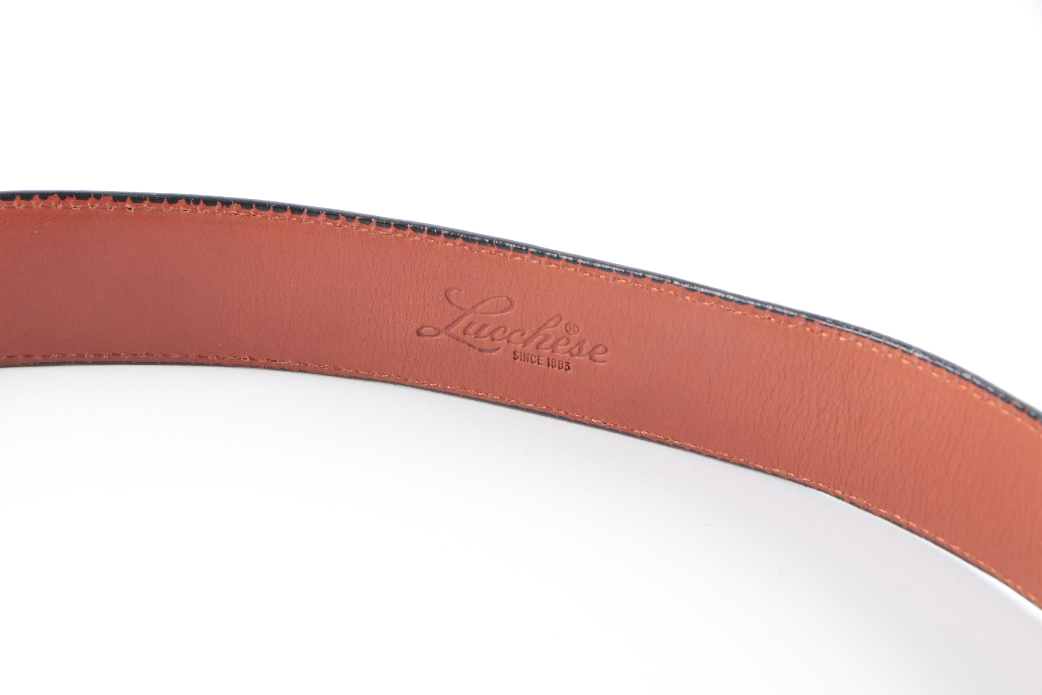 Lucchese Black Lizard Skin Belt With Sterling Silver Findings