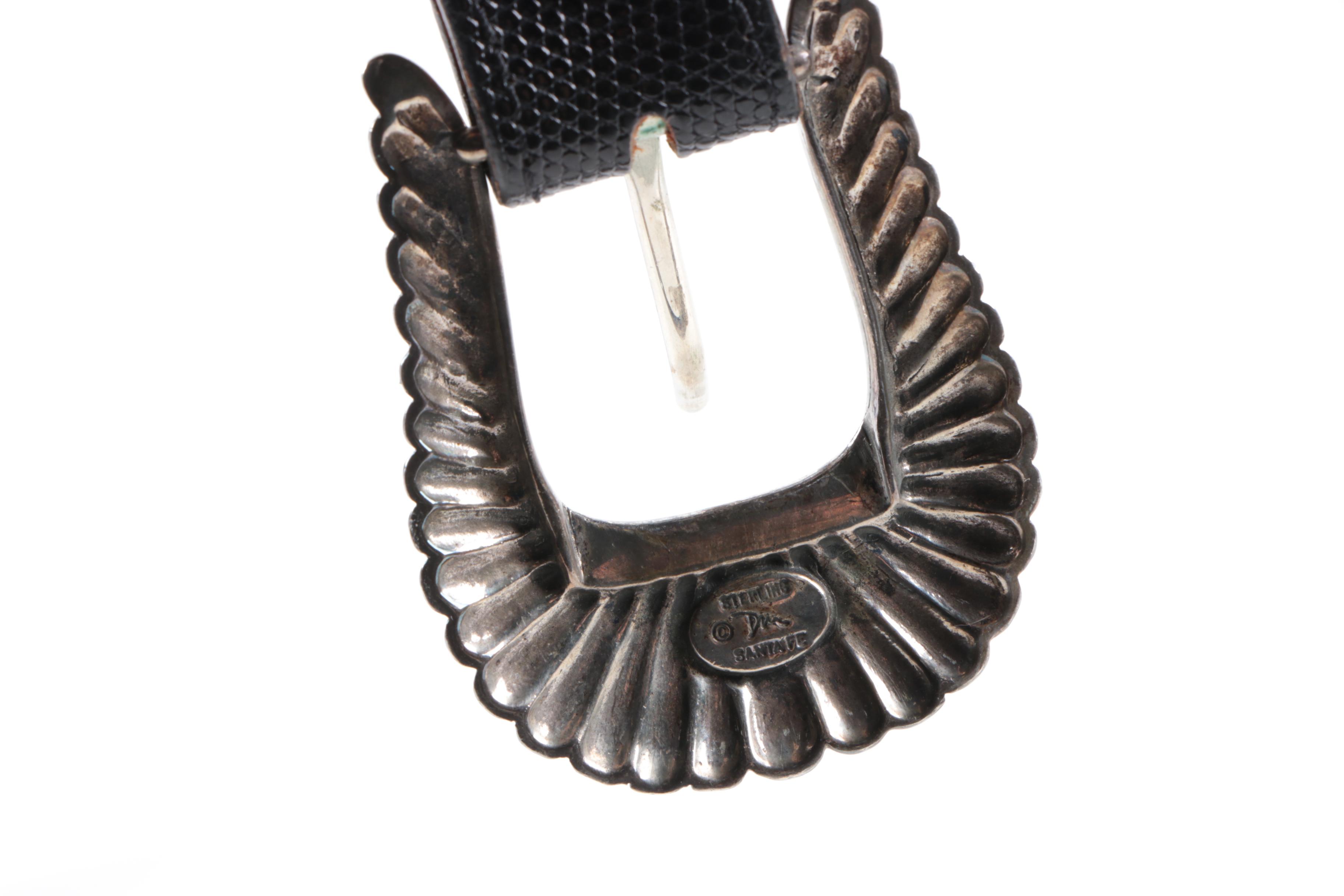 Lucchese Black Lizard Skin Belt With Sterling Silver Findings