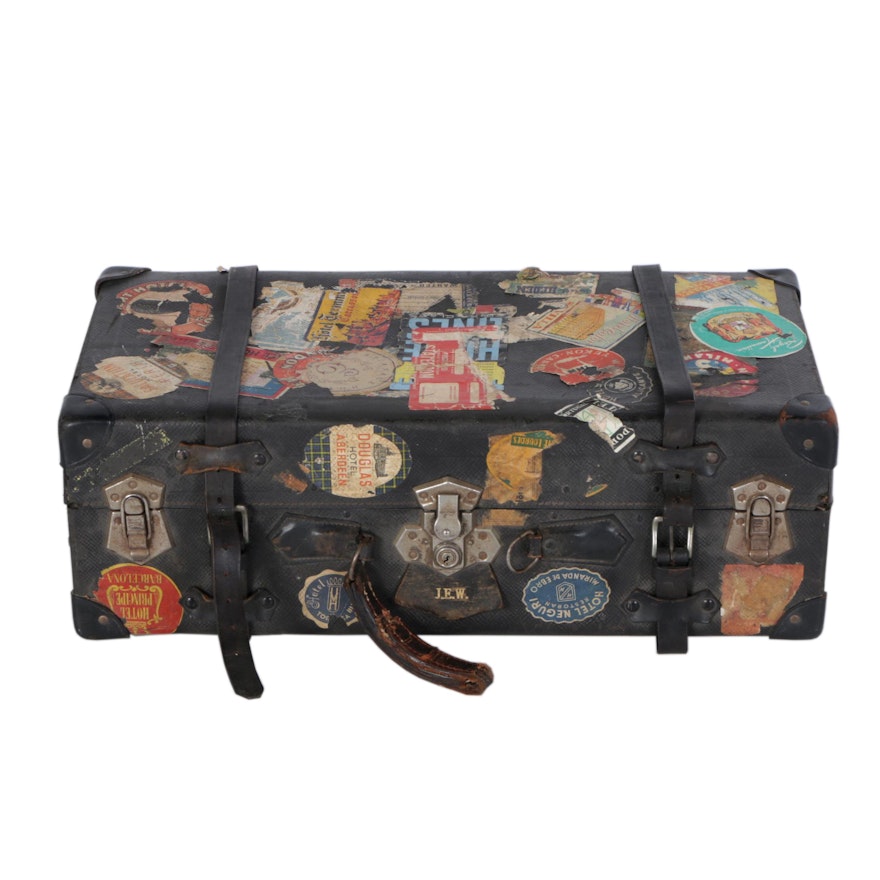 Vintage Luggage Trunk with Vintage Travel Stickers