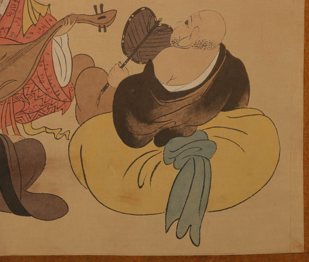 "Seven Lucky Gods" Hand-Painted Japanese Hanging Scroll Signed Keiyama