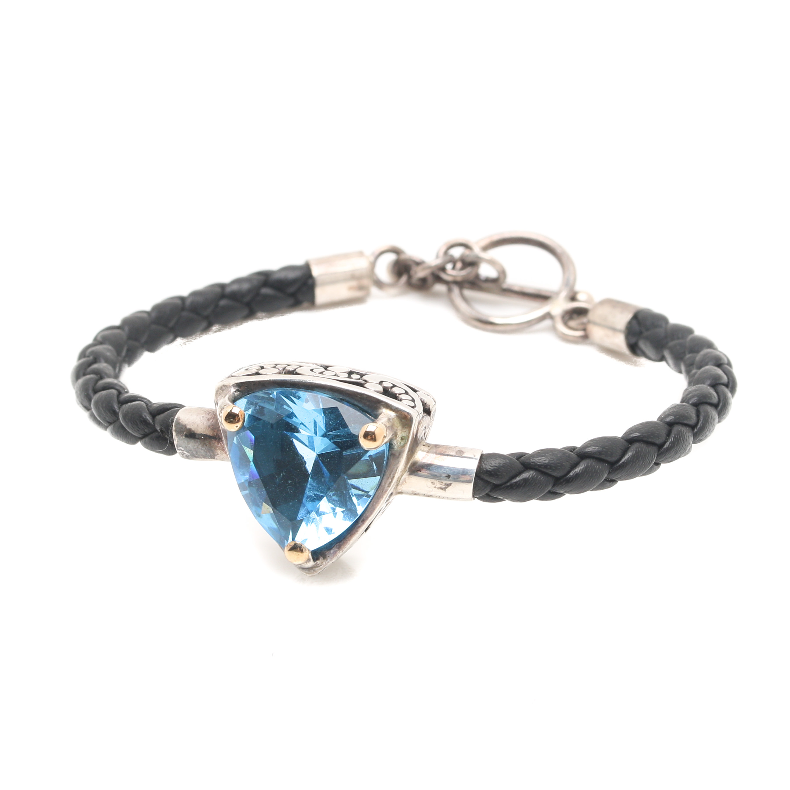 Sterling Silver Blue Cubic Zirconia Bracelet With 18K Yellow Gold Accents