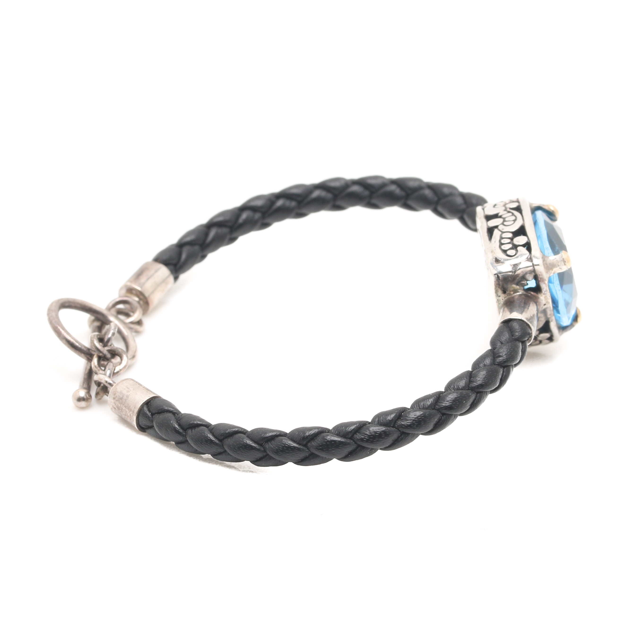 Sterling Silver Blue Cubic Zirconia Bracelet With 18K Yellow Gold Accents