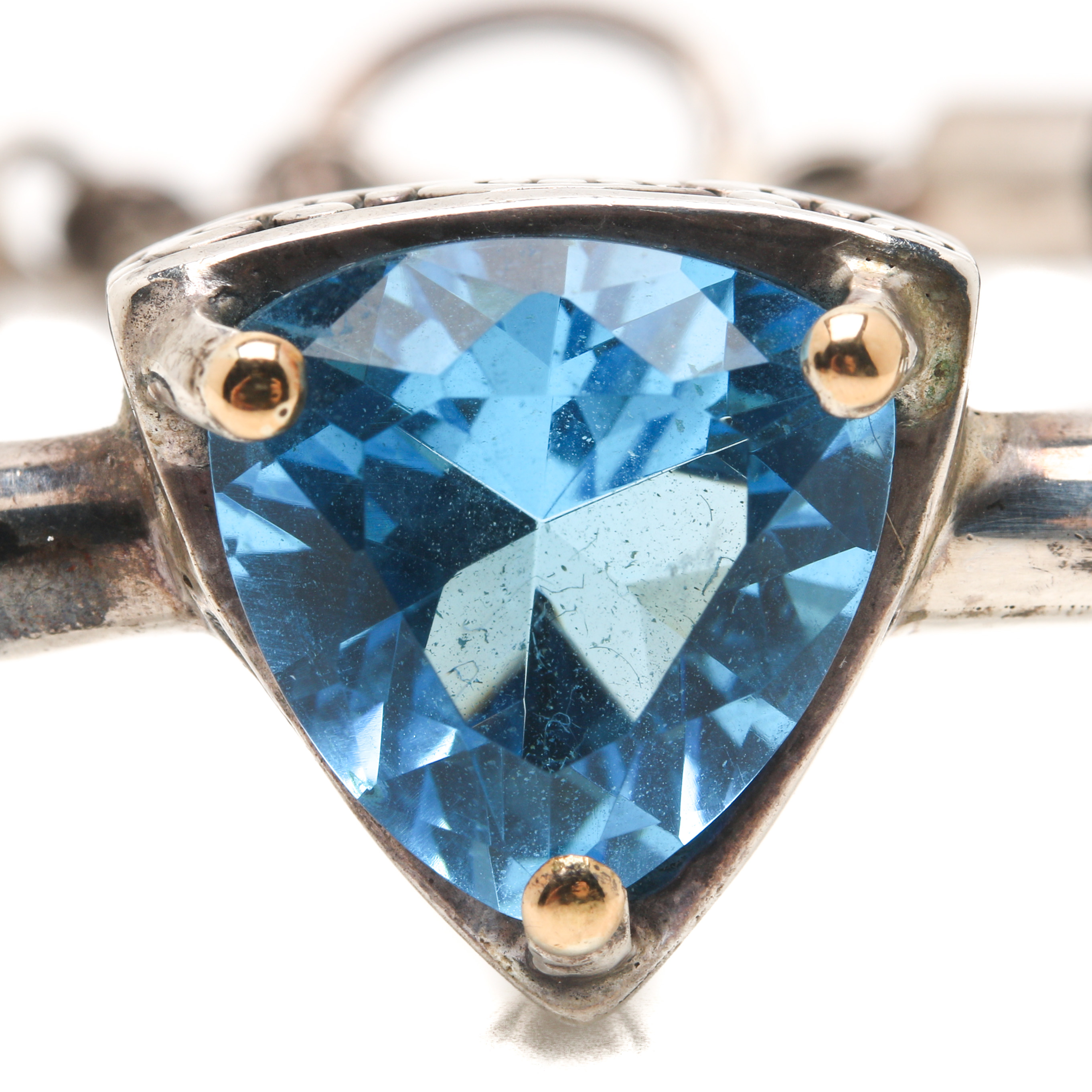 Sterling Silver Blue Cubic Zirconia Bracelet With 18K Yellow Gold Accents