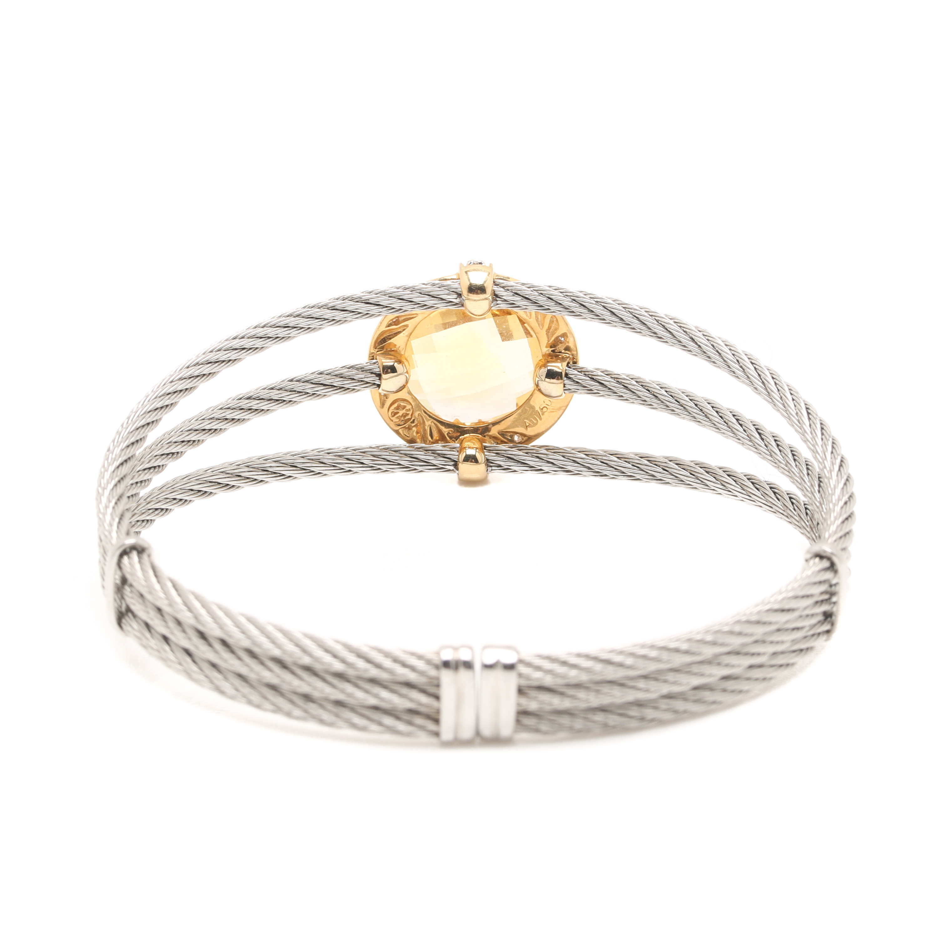 Charriol Stainless Steel and 18K Yellow Gold Citrine and Diamond Cuff Bracelet