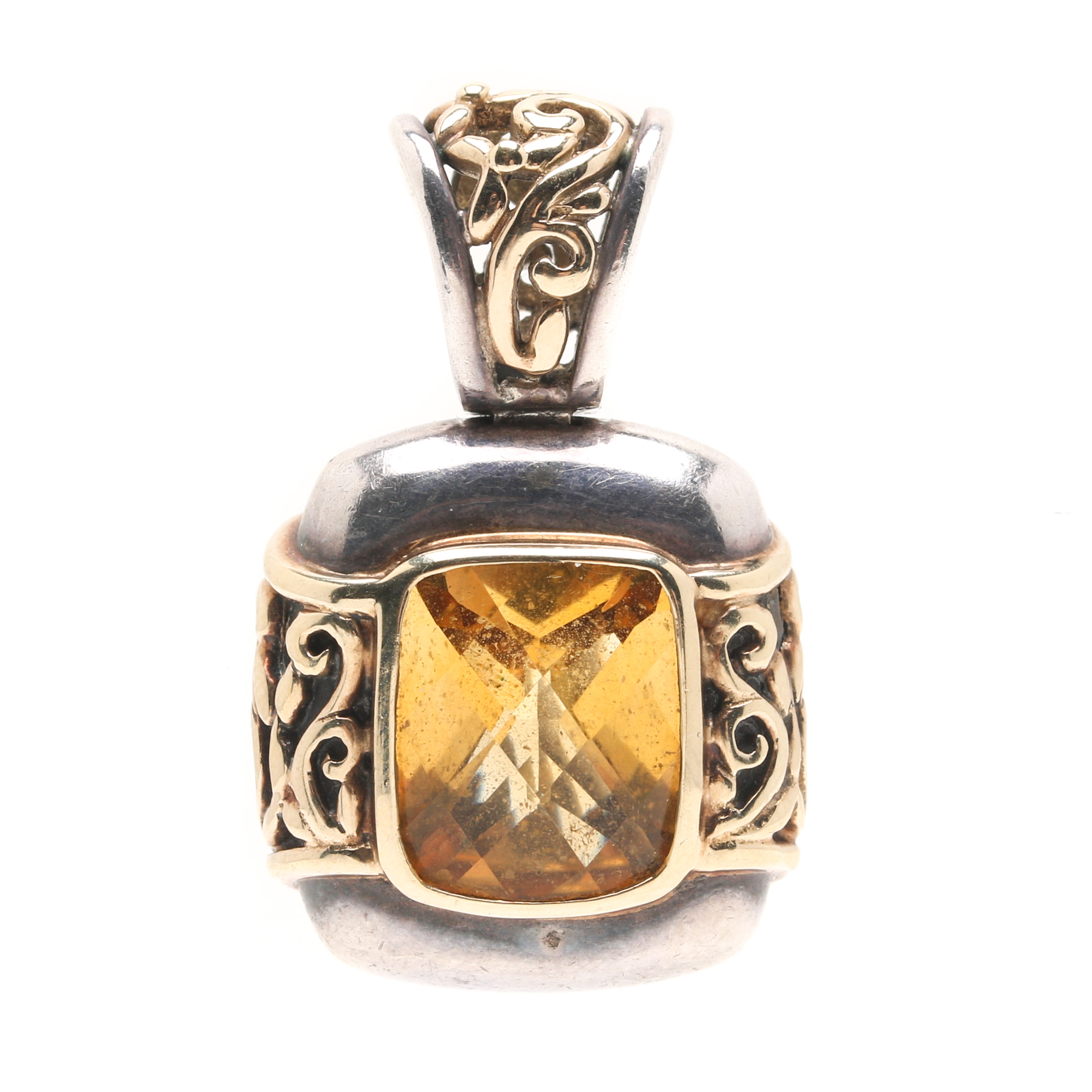 Sterling Silver Citrine Pendant With 14K Yellow Gold Accents