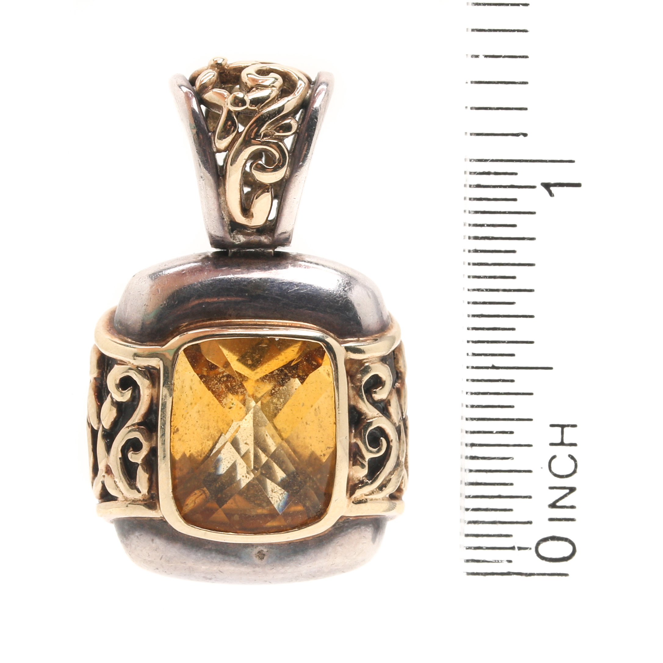 Sterling Silver Citrine Pendant With 14K Yellow Gold Accents