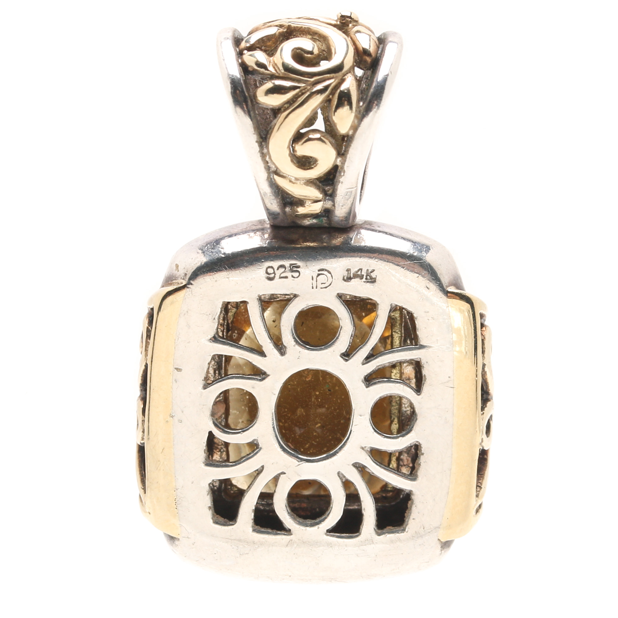 Sterling Silver Citrine Pendant With 14K Yellow Gold Accents