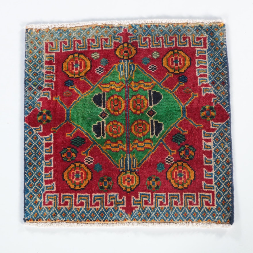 Hand-Knotted Caucasian Square Accent Rug