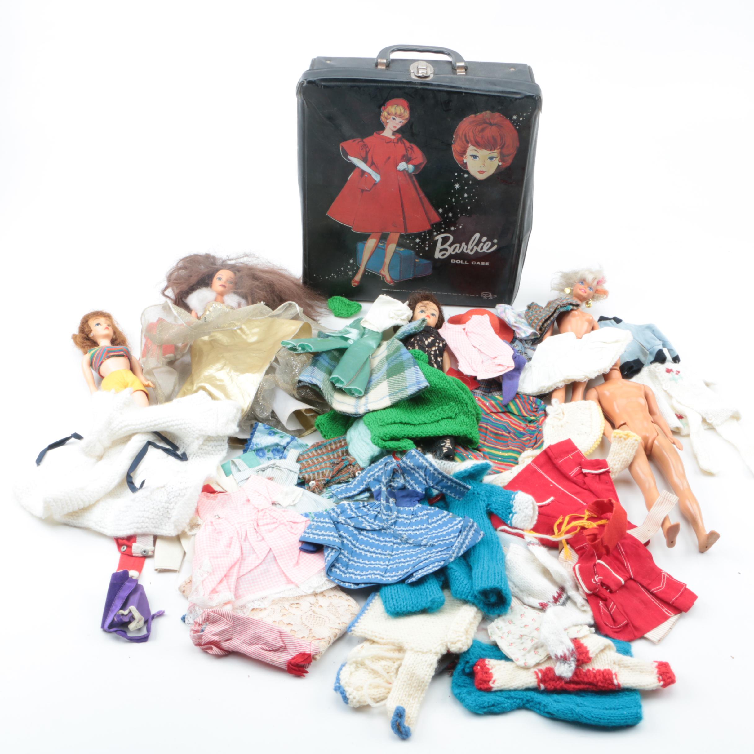 Vintage Barbie Dolls with 1963 Barbie Carrying Case and Accessories