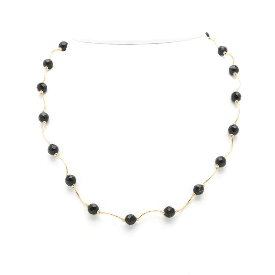 14K Yellow Gold Black Onyx Necklace