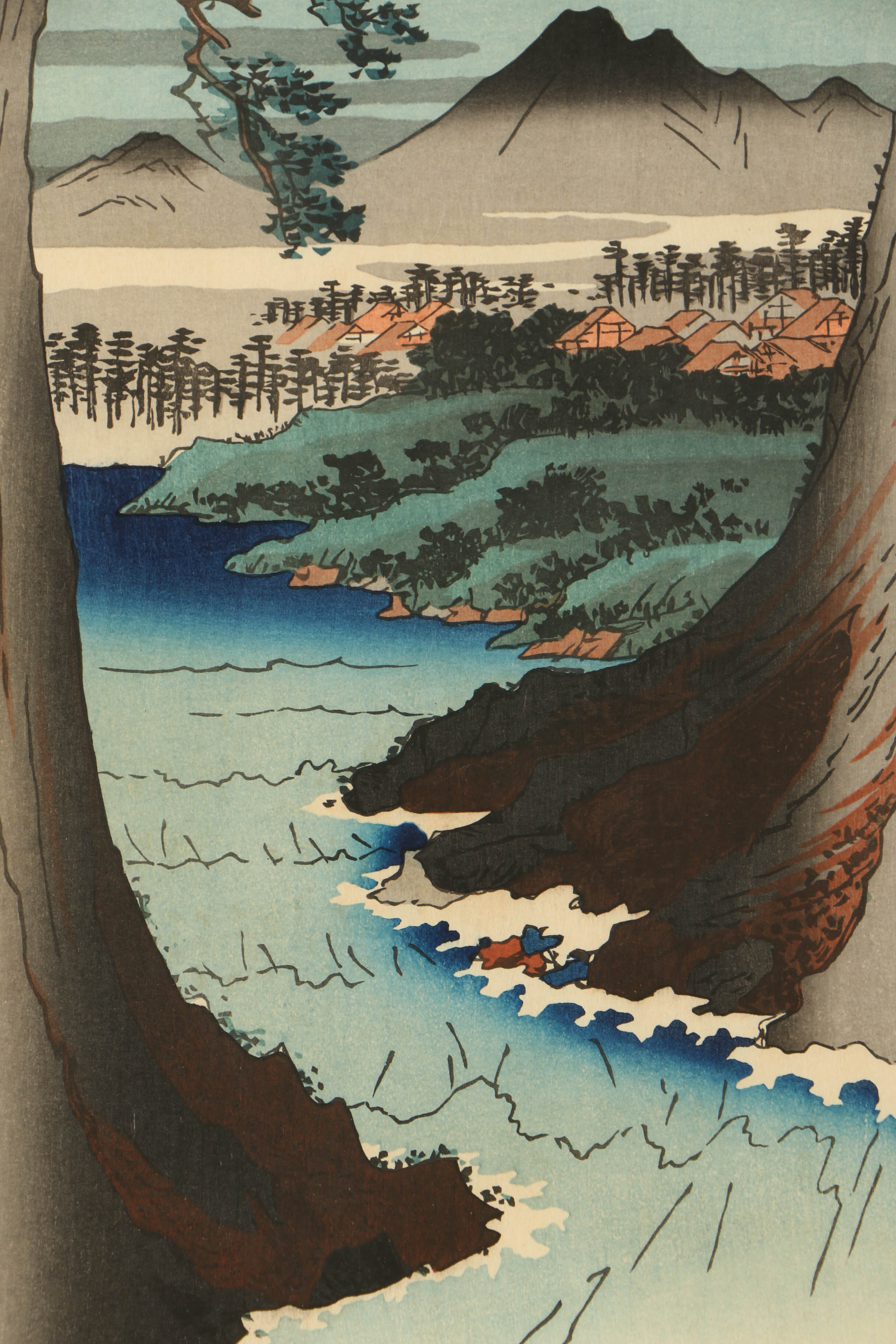 Woodblock After Utagawa Hiroshige's "Moonrise Behind Monkey Bridge"