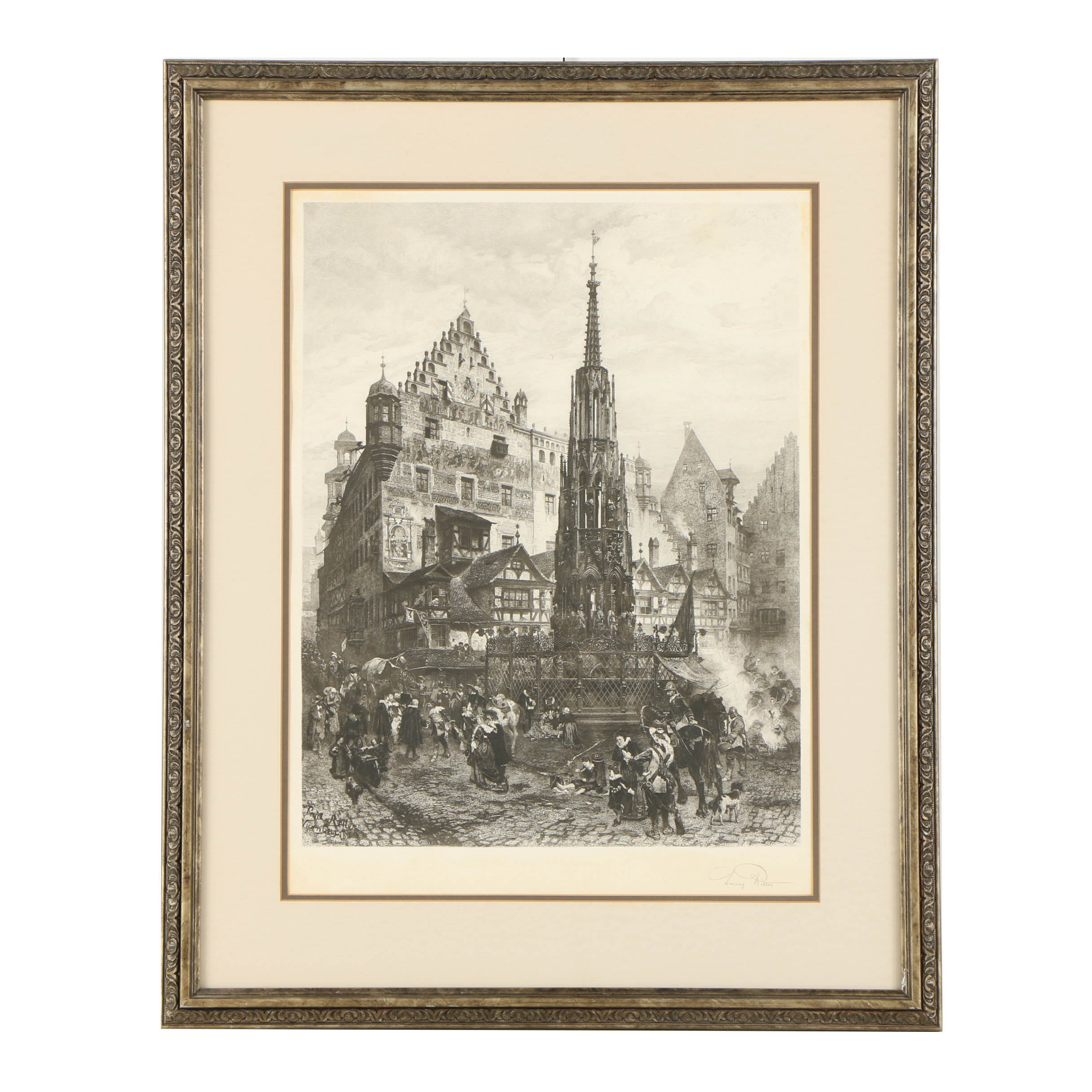 Etching "Der schone Brunnen in Nurnberg./Im Jahre 1632" After Paul Ritter