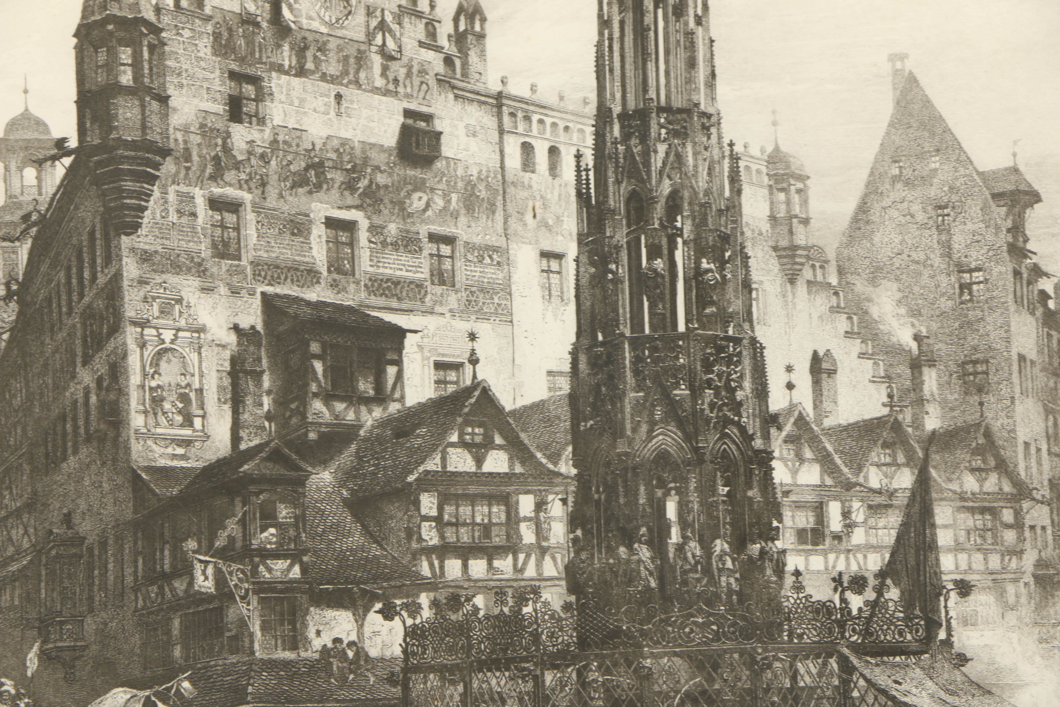 Etching "Der schone Brunnen in Nurnberg./Im Jahre 1632" After Paul Ritter