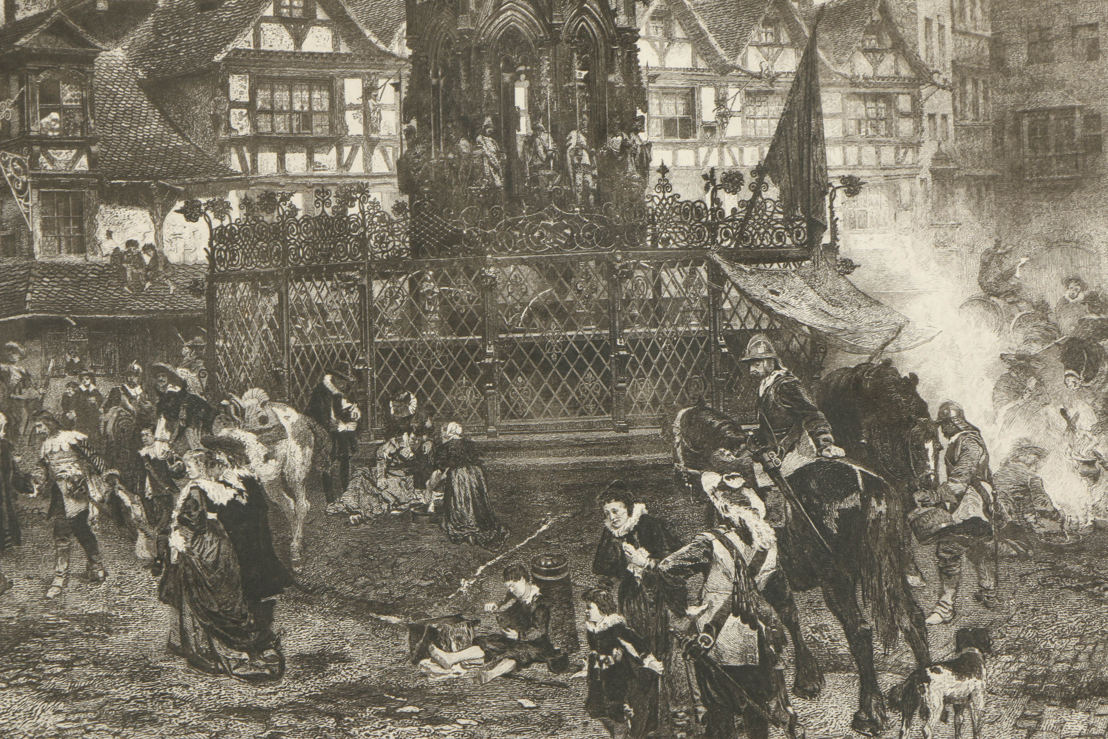 Etching "Der schone Brunnen in Nurnberg./Im Jahre 1632" After Paul Ritter