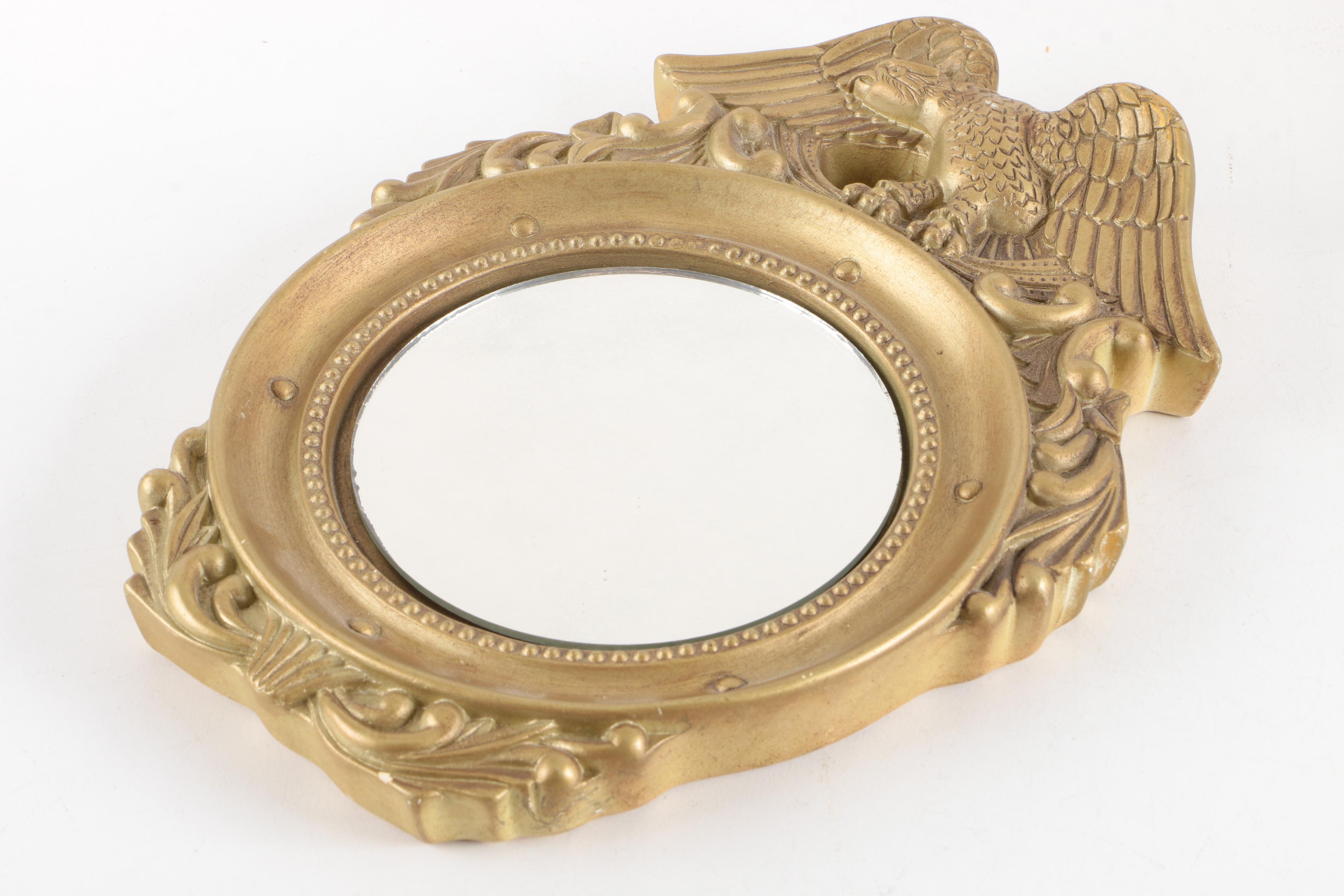 Needlepoint and Textile Decor and Gold Tone Wall Mirror