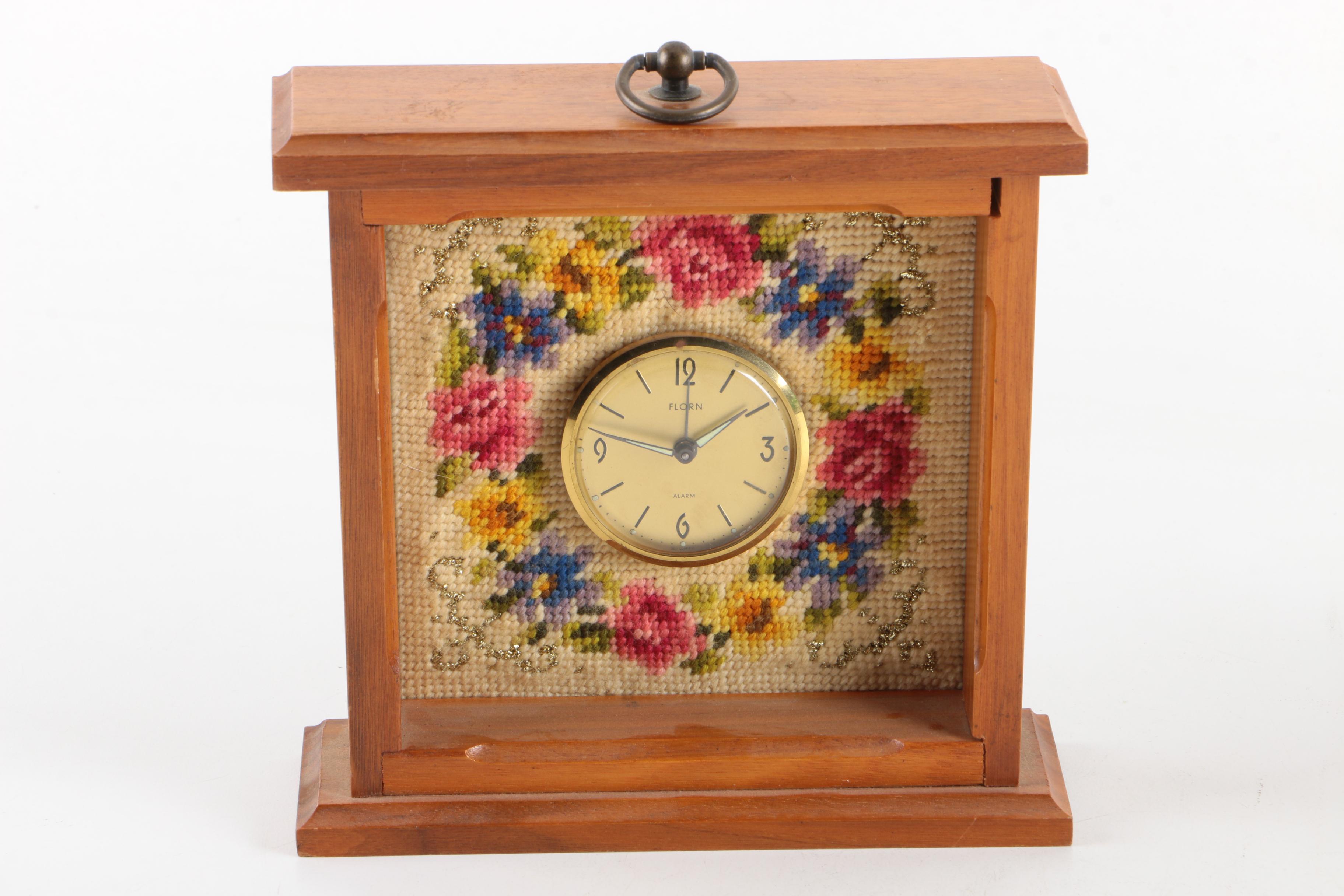 Needlepoint and Textile Decor and Gold Tone Wall Mirror