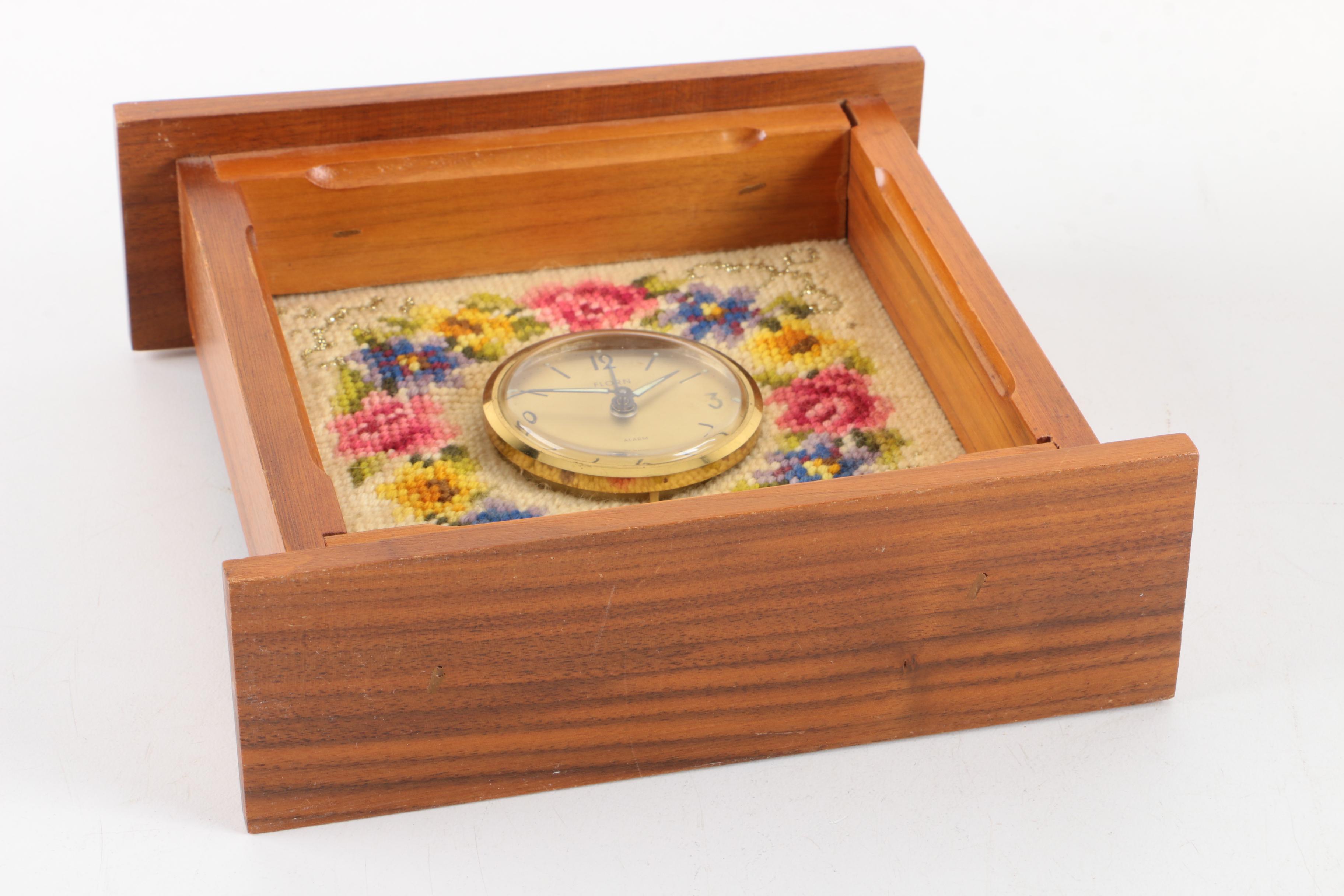 Needlepoint and Textile Decor and Gold Tone Wall Mirror