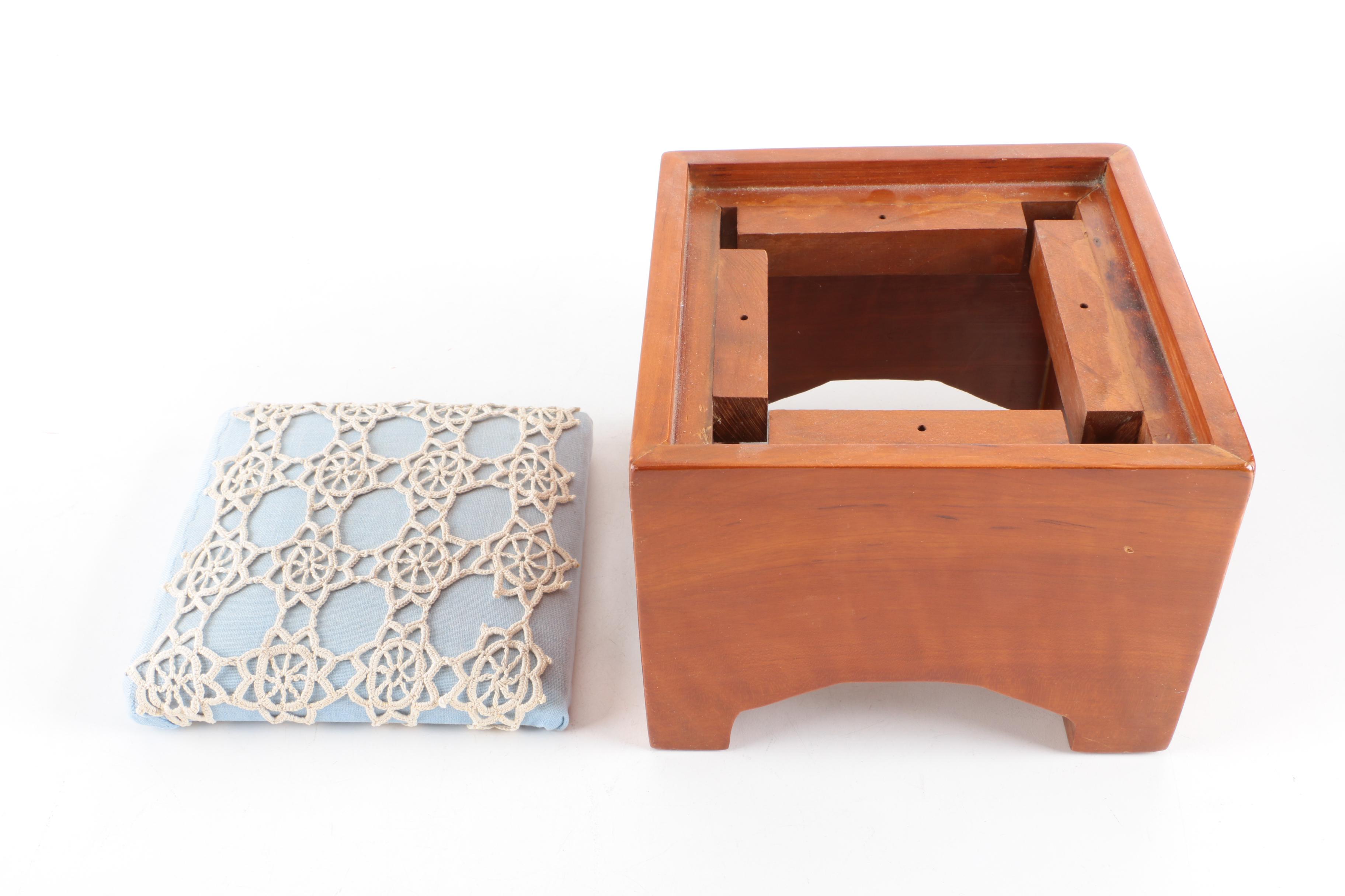 Needlepoint and Textile Decor and Gold Tone Wall Mirror