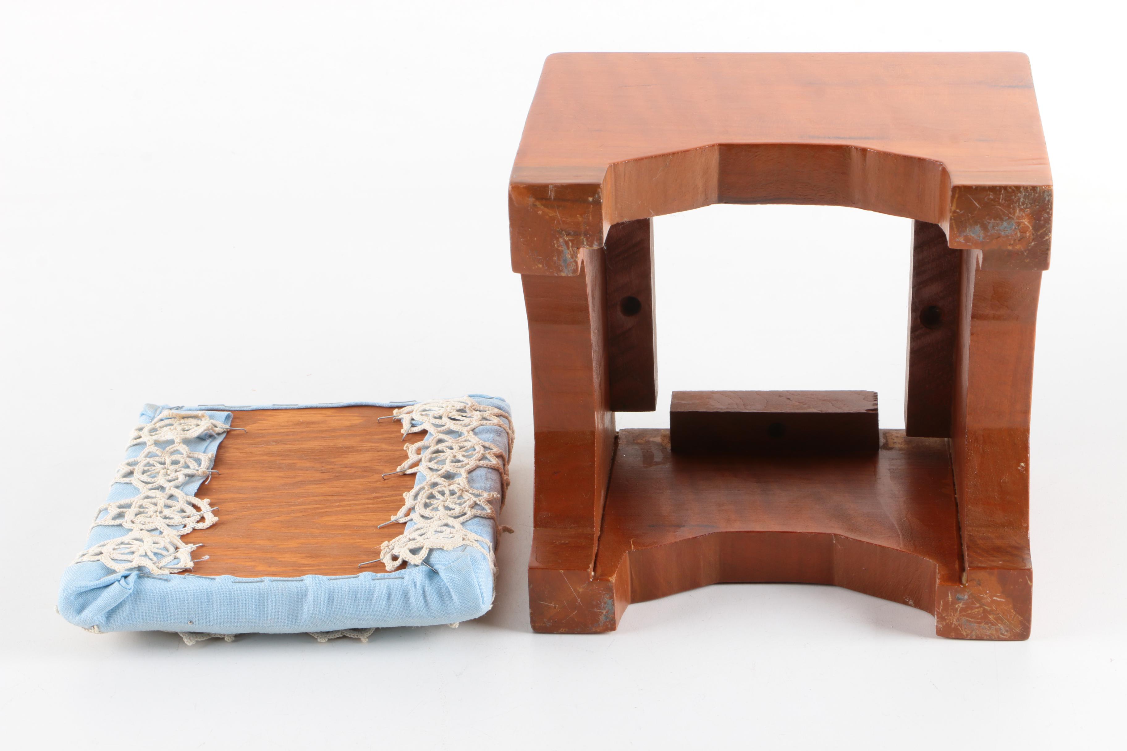 Needlepoint and Textile Decor and Gold Tone Wall Mirror