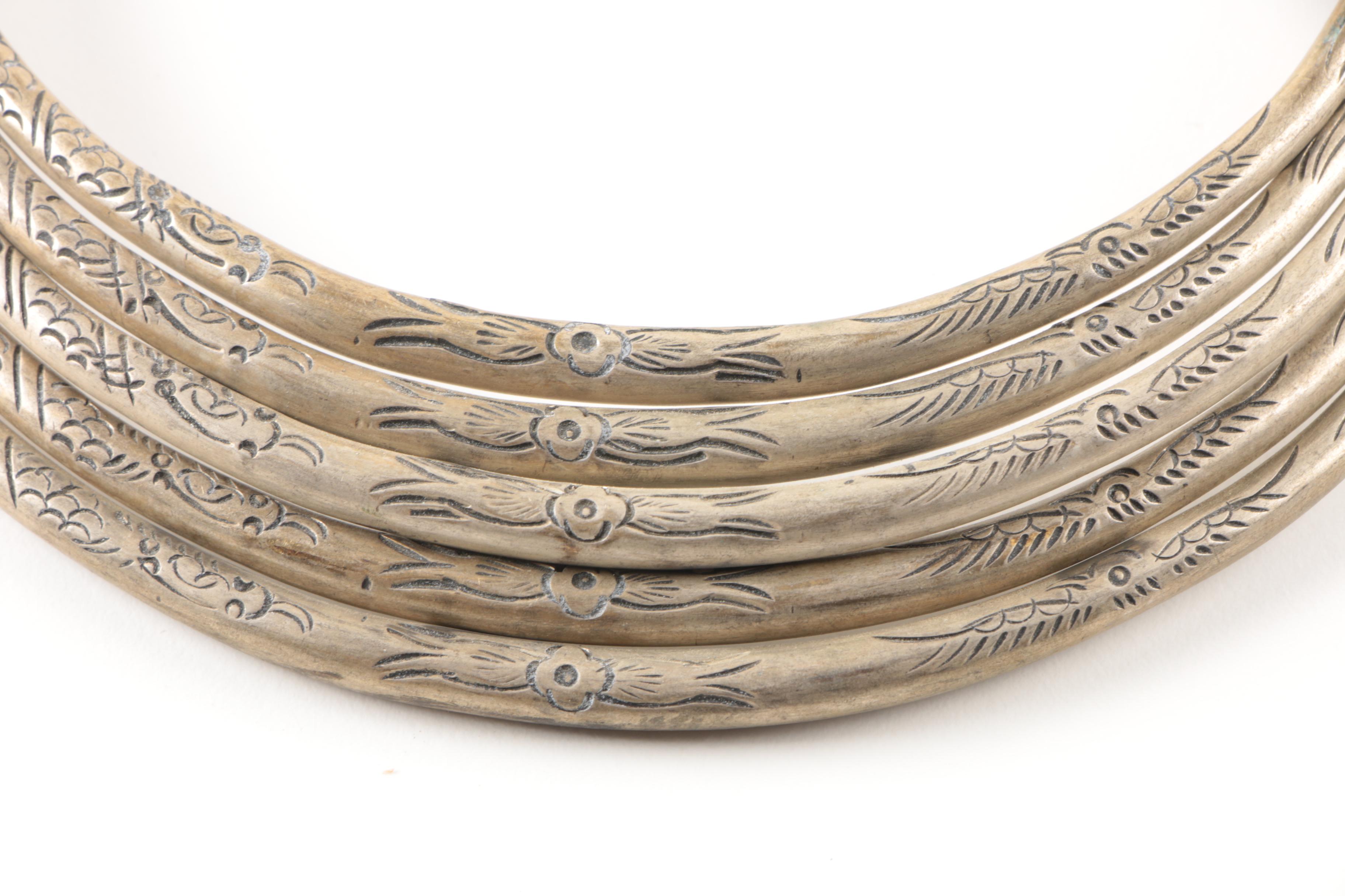 Ornate Miao Hmong Style Etched Quintuple Chain Necklace