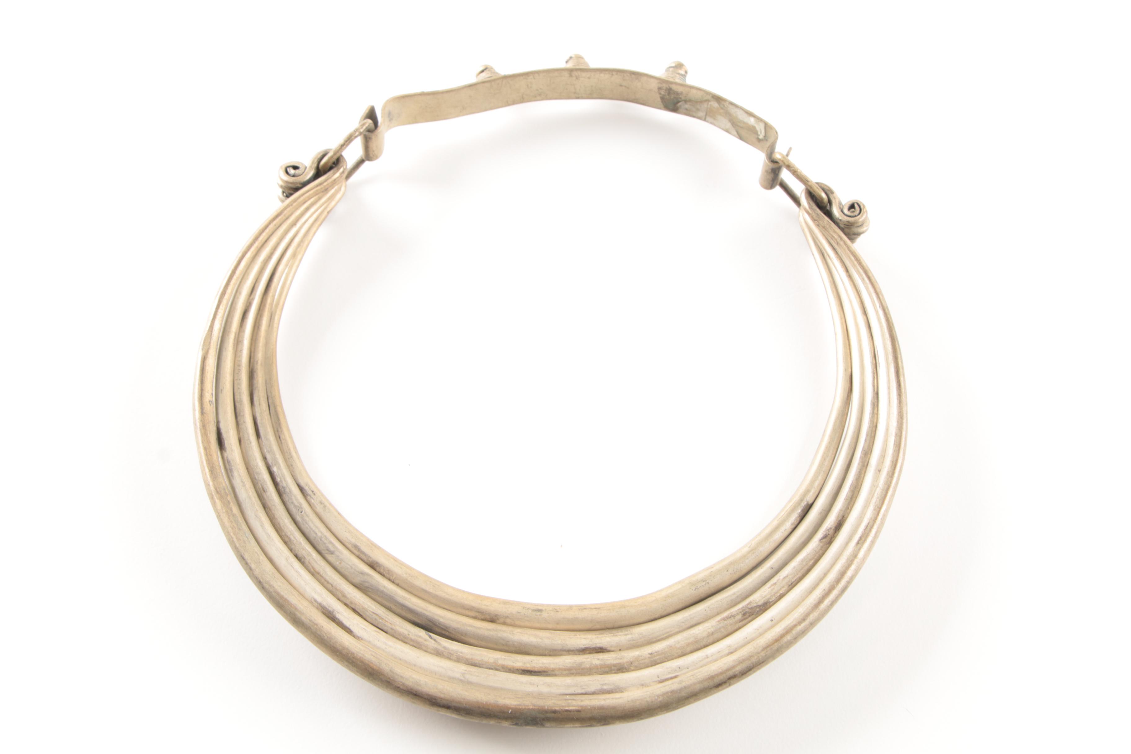 Ornate Miao Hmong Style Etched Quintuple Chain Necklace