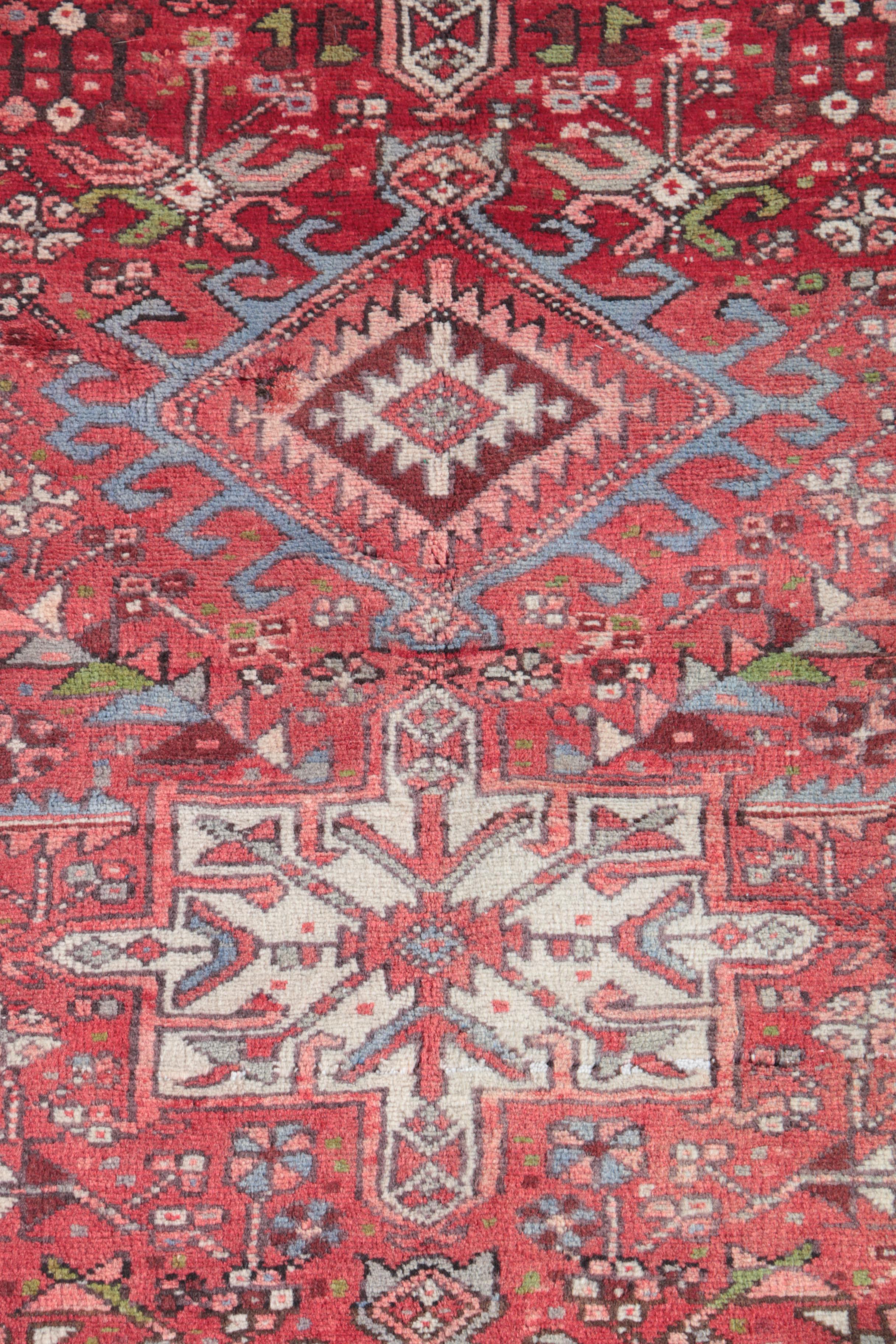Vintage Hand-Knotted Persian Karaja Wool Carpet Runner