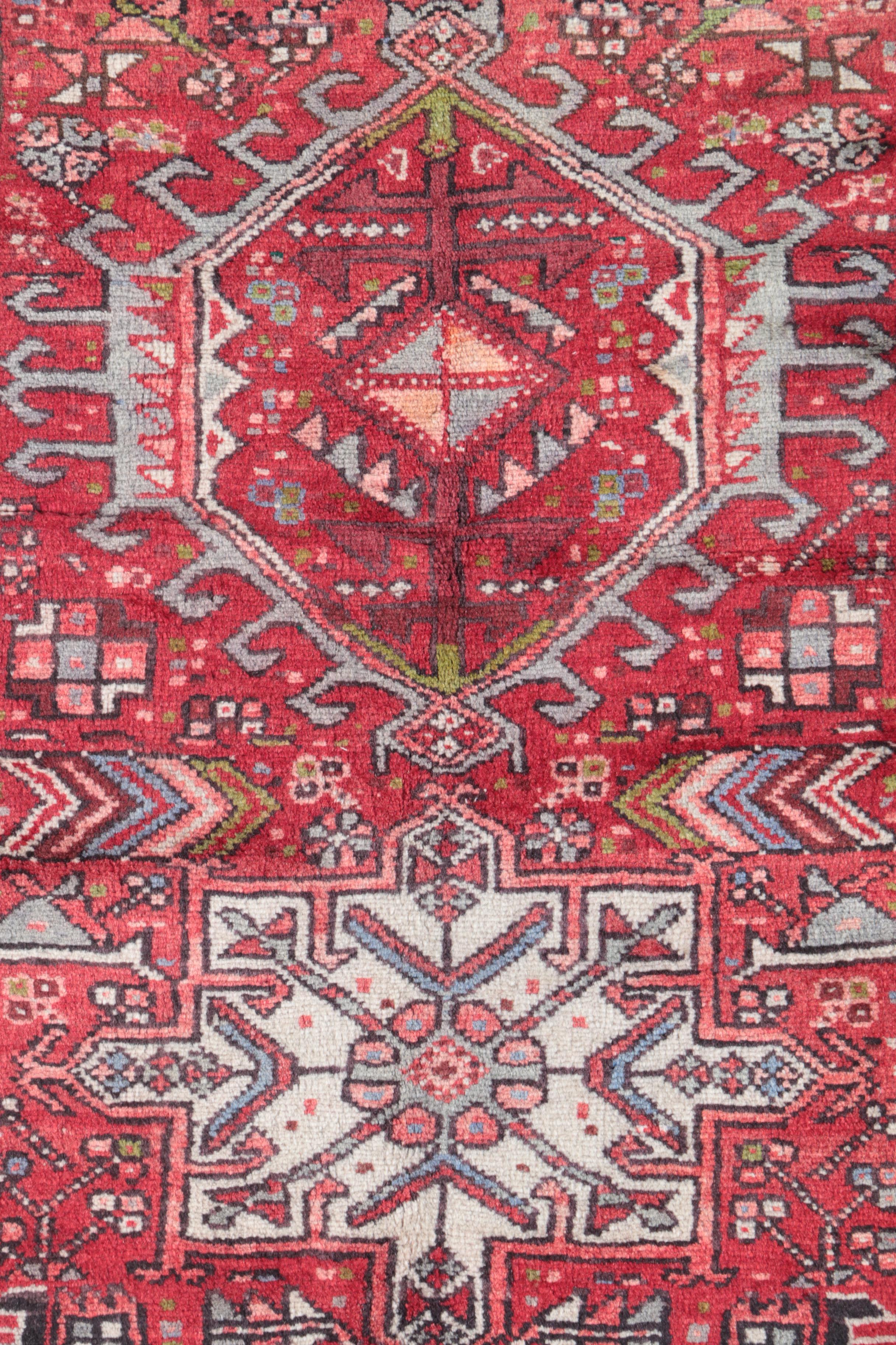 Vintage Hand-Knotted Persian Karaja Wool Carpet Runner
