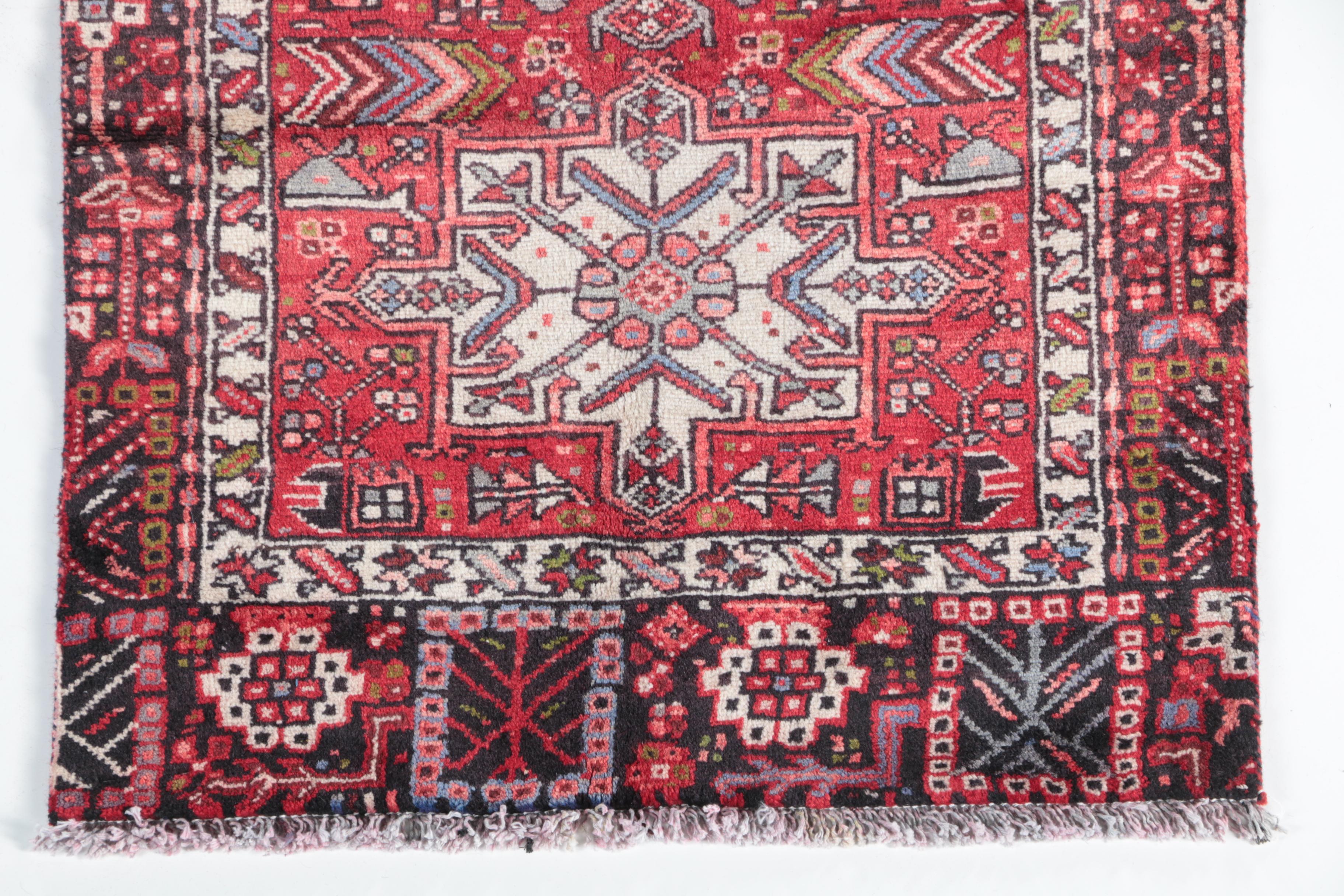 Vintage Hand-Knotted Persian Karaja Wool Carpet Runner