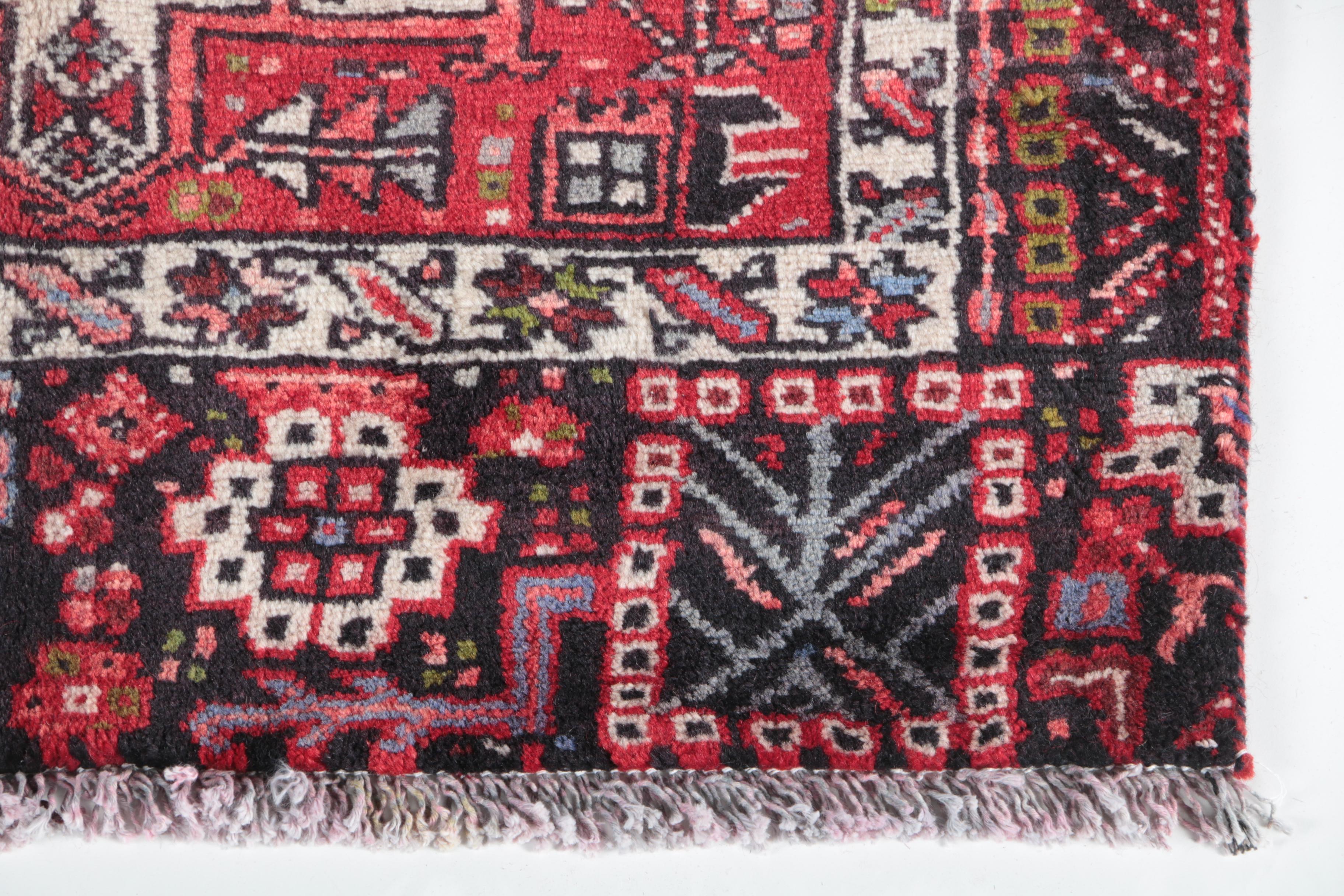 Vintage Hand-Knotted Persian Karaja Wool Carpet Runner