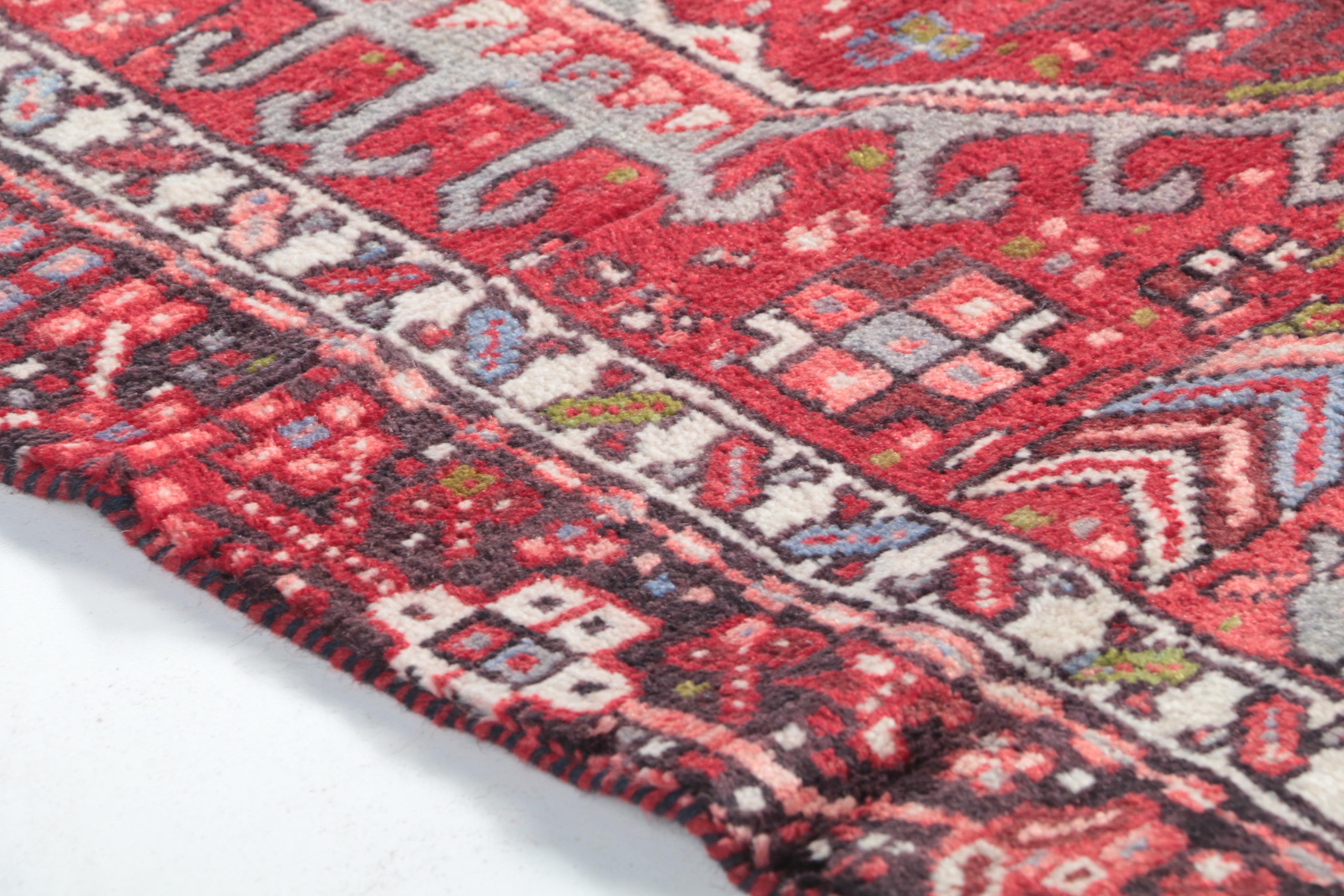 Vintage Hand-Knotted Persian Karaja Wool Carpet Runner