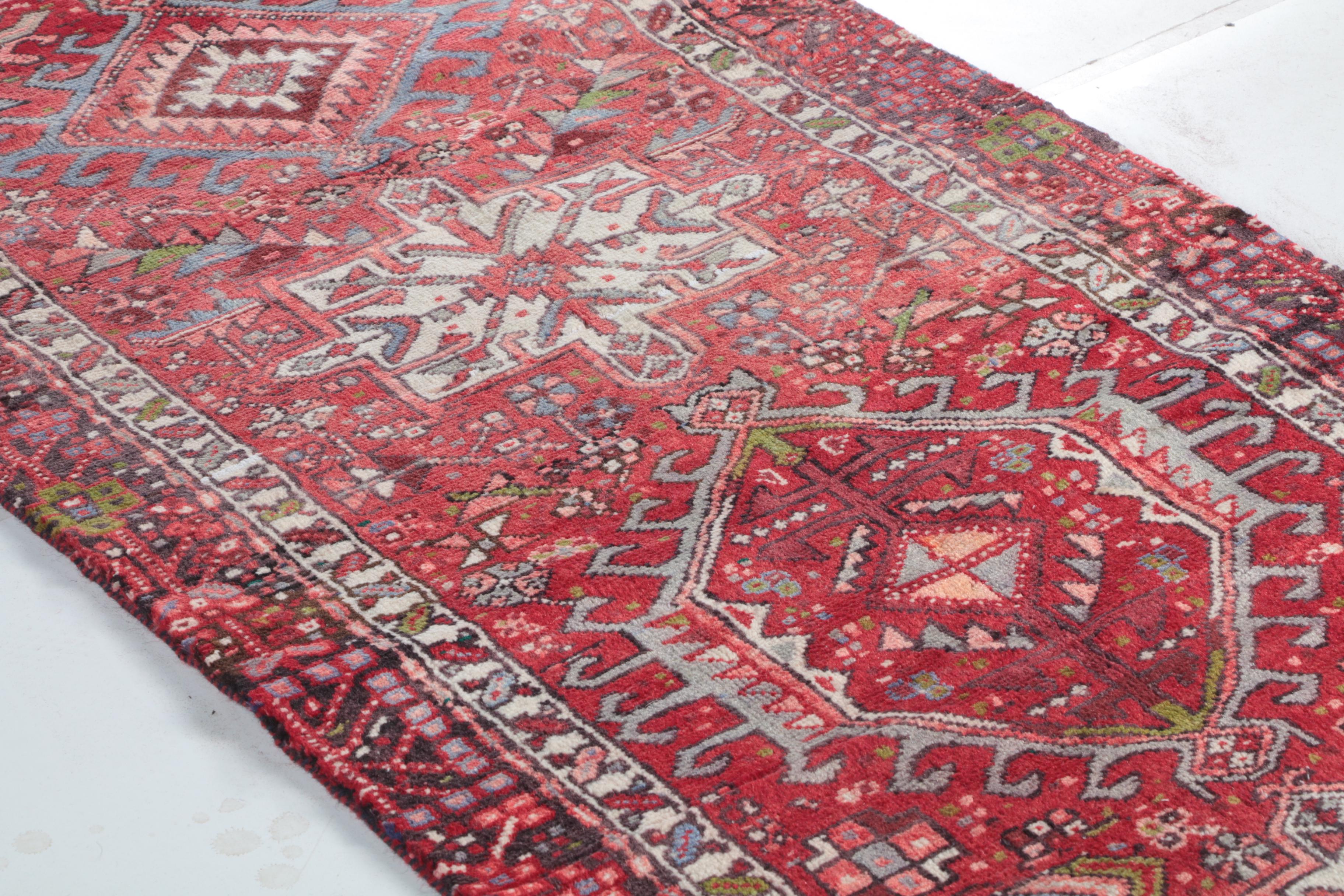 Vintage Hand-Knotted Persian Karaja Wool Carpet Runner