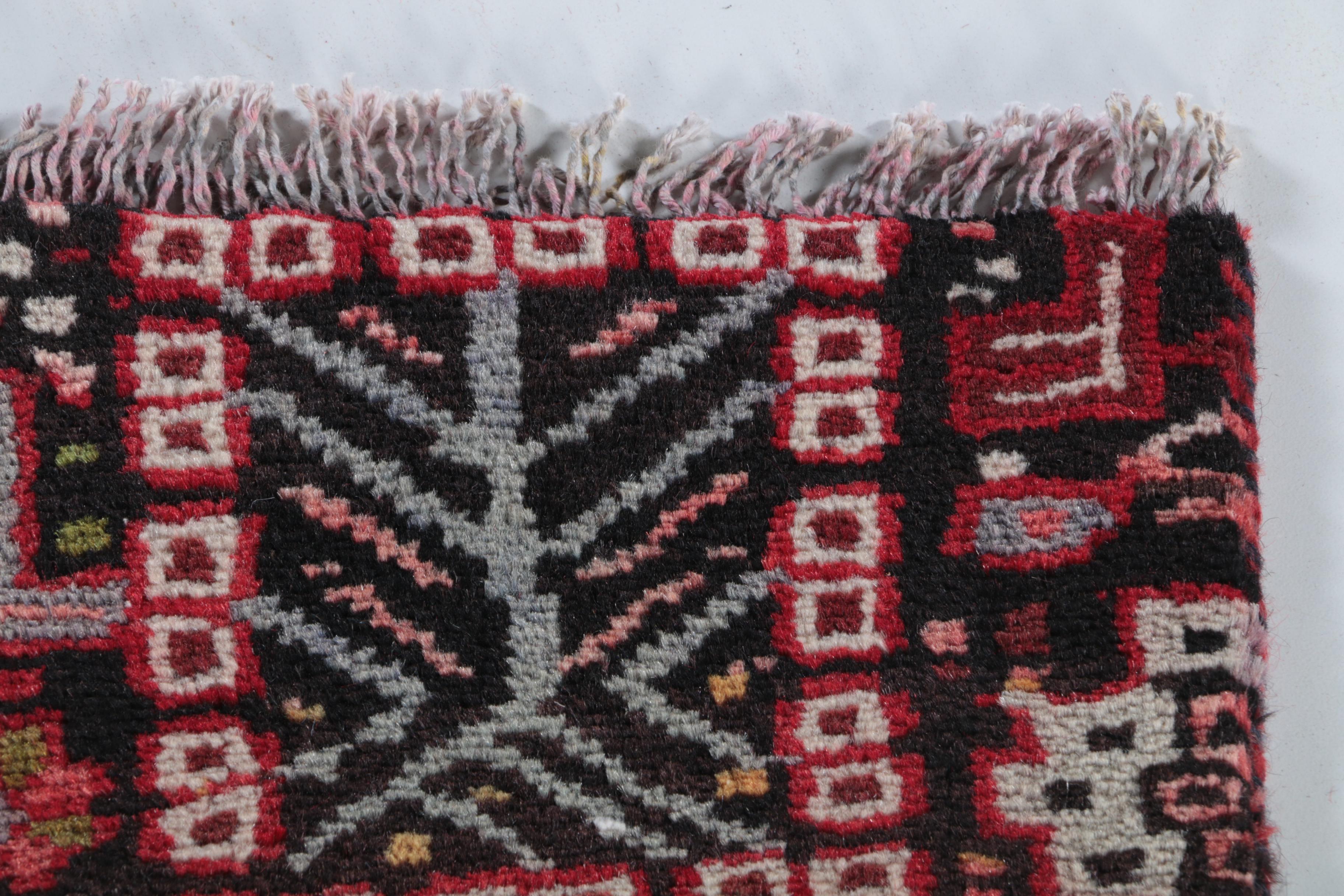 Vintage Hand-Knotted Persian Karaja Wool Carpet Runner