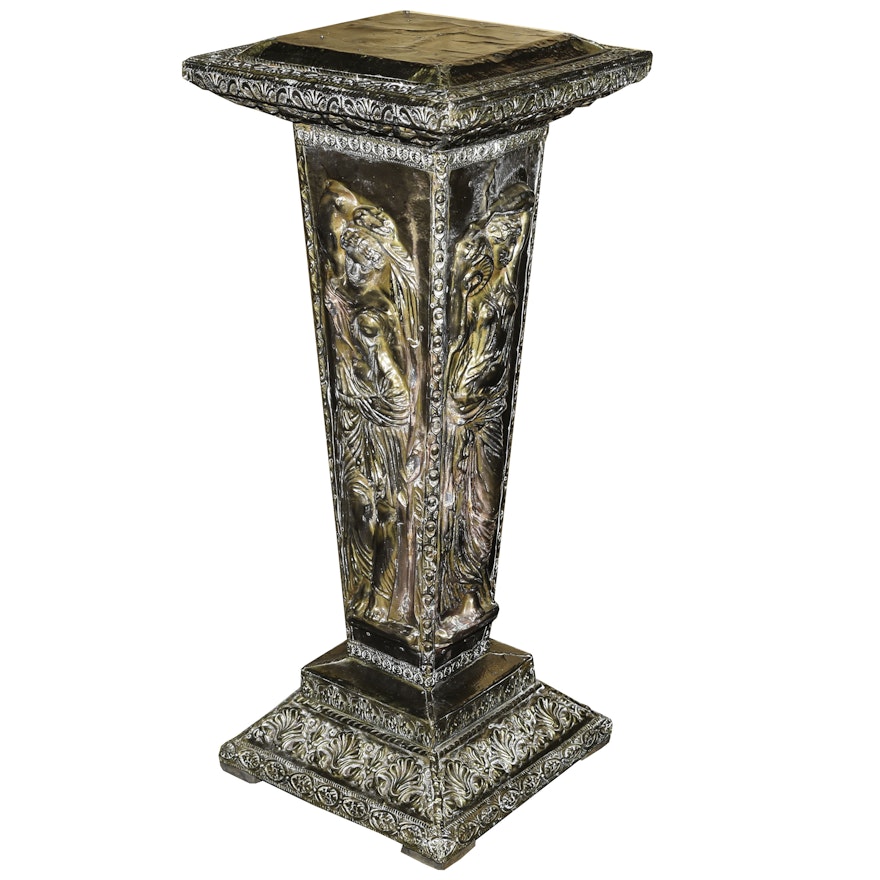 Brass and Copper Clad Wooden Pedestal